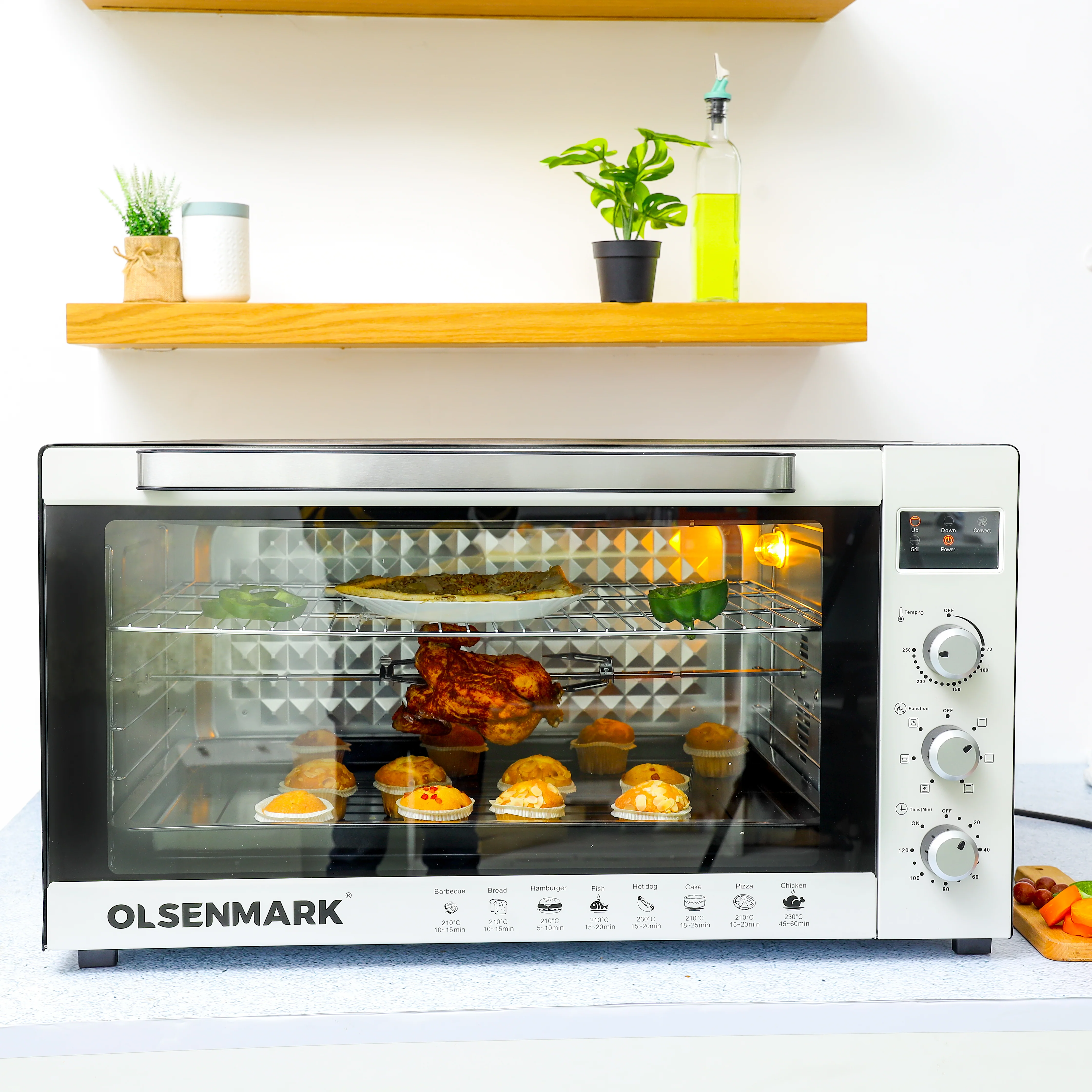 Olsenmark OMO7004 150L Electric Oven| 2800W power with convection and rotisserie 7 functions knob| 120-minute timer, 70–250°C temperature control, and inner lamp| - Image 5