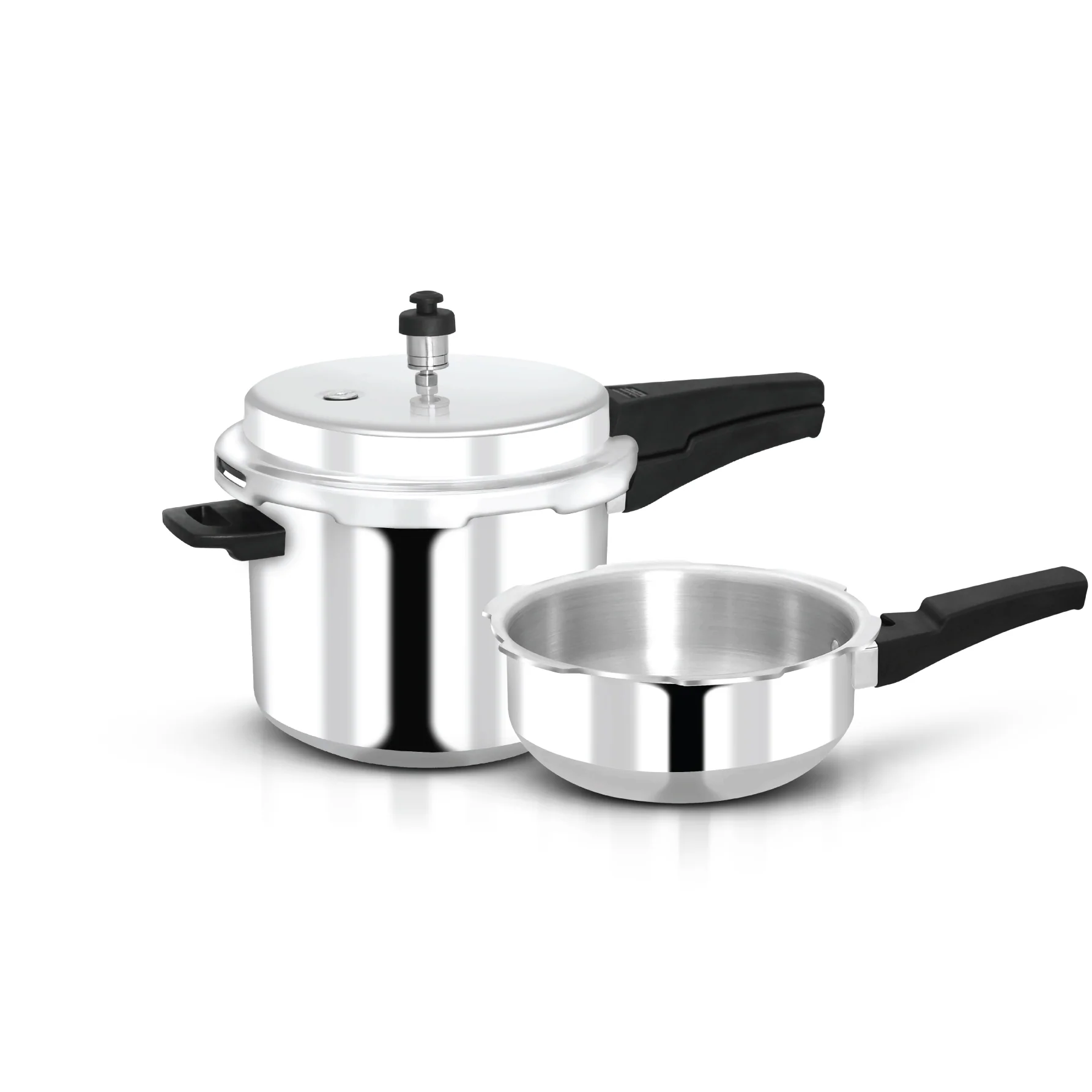 Olsenmark OMPC2460 Pressure Cooker Combo 5L+3L | Induction compatible, strong aluminium body & uniform heating| strong sturdy handle with free gasket and valve|