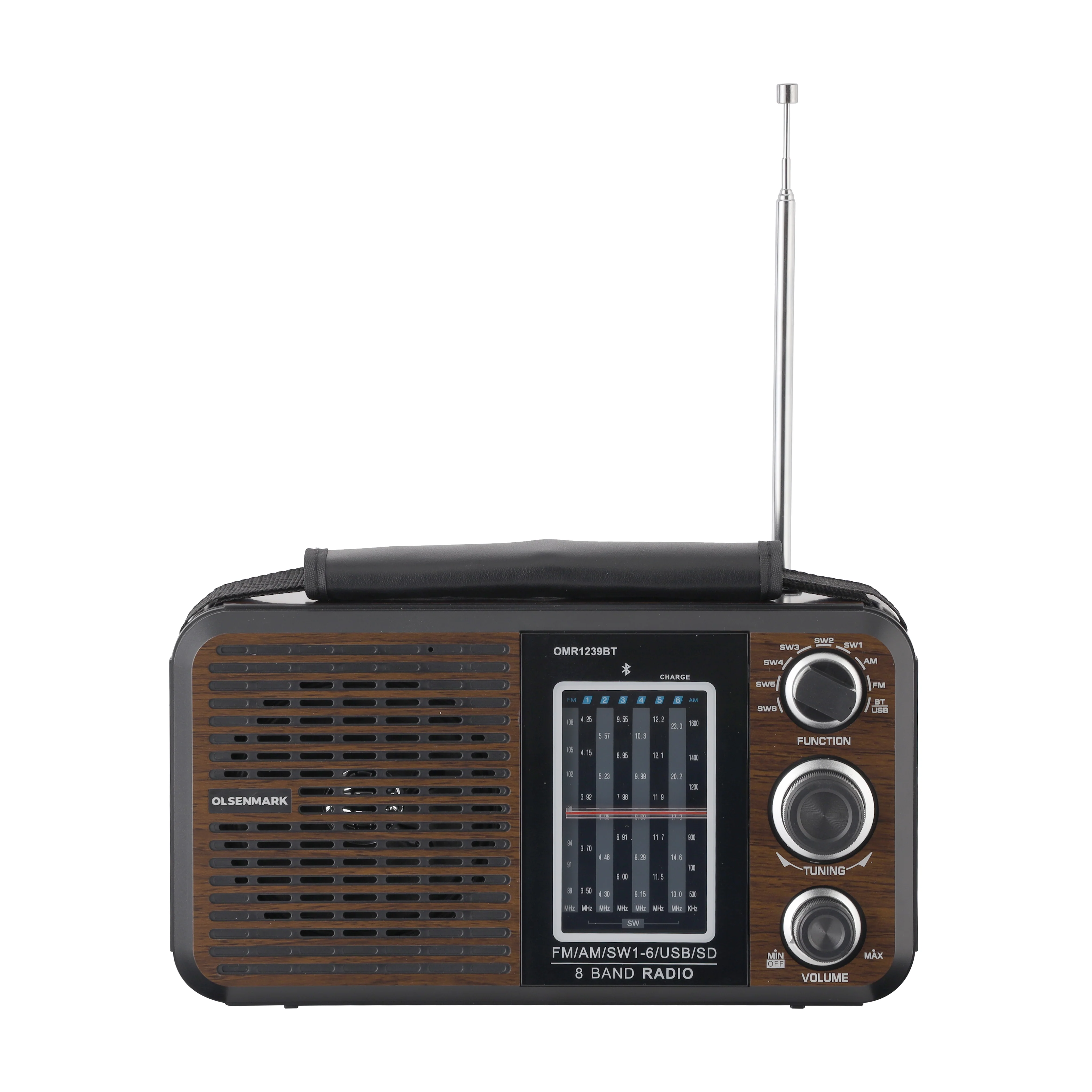 Olsenmark OMR1239BT 8 Band Radio| FM/AM/SW support with Bluetooth connectivity and USB/SD MP3 playback| clear tuning control and powerful speaker for rich sound|