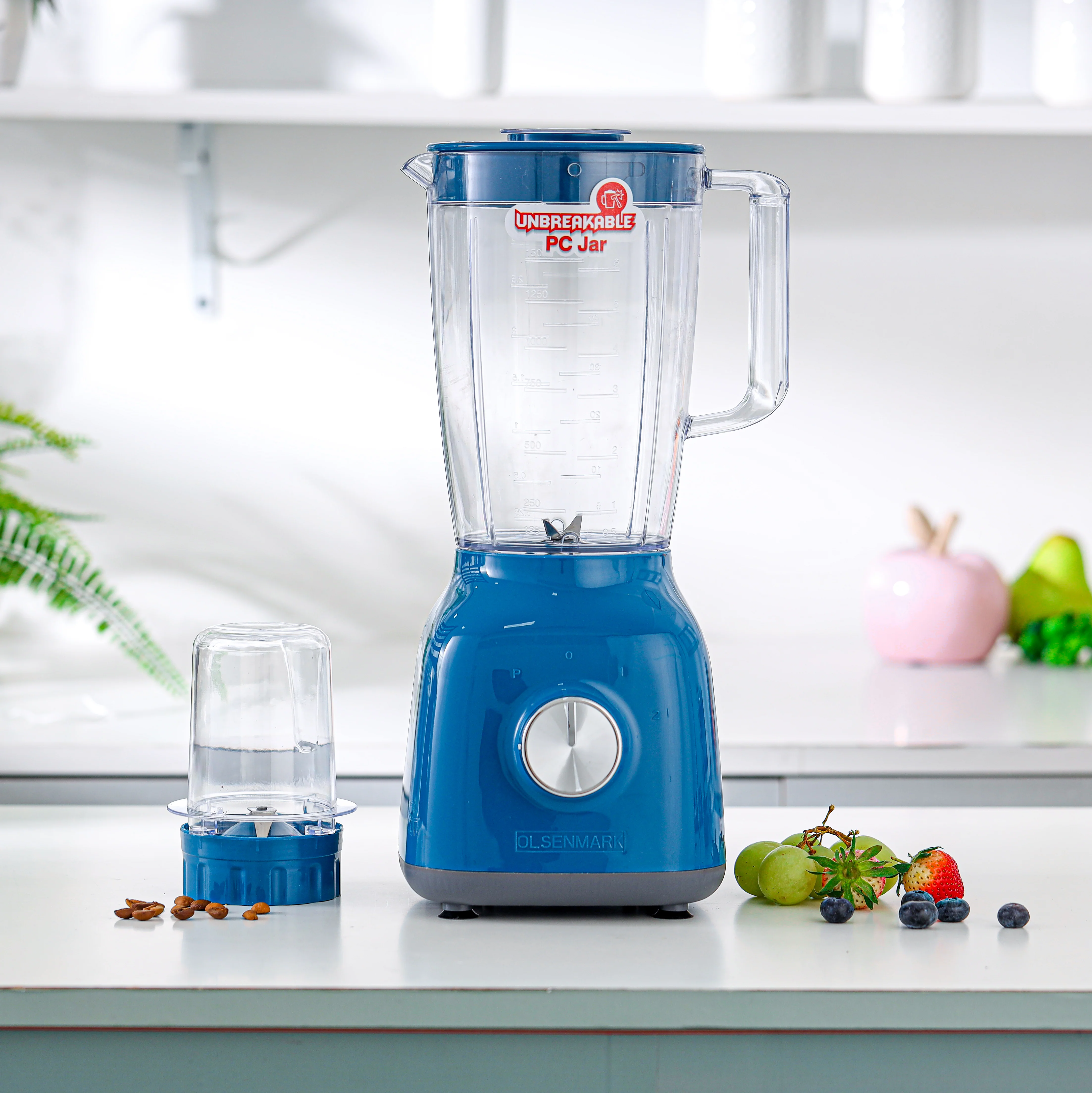Olsenmark OMSB2238 2-in-1 Blender 650W| a 1.8L unbreakable PC jar, sharp durable blades & chrome plated knob| mill attachment for coffee beans, spices and nuts| - Image 5