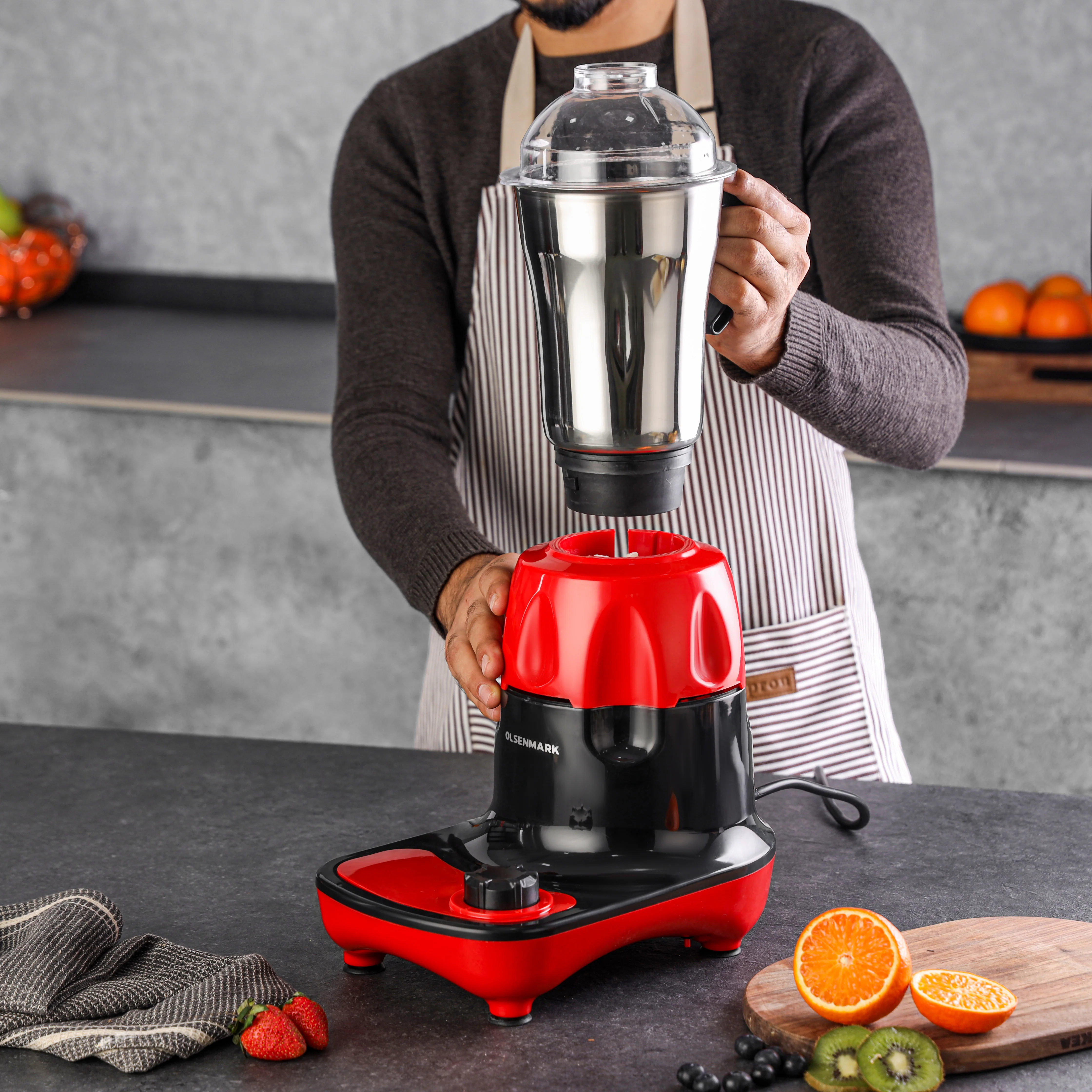 Olsenmark OMSB2426 3-in-1 Mixer Grinder 750W| powerful performance with stainless-steel jar set| efficient blades, overload protection, safe grinding & blending| - Image 2