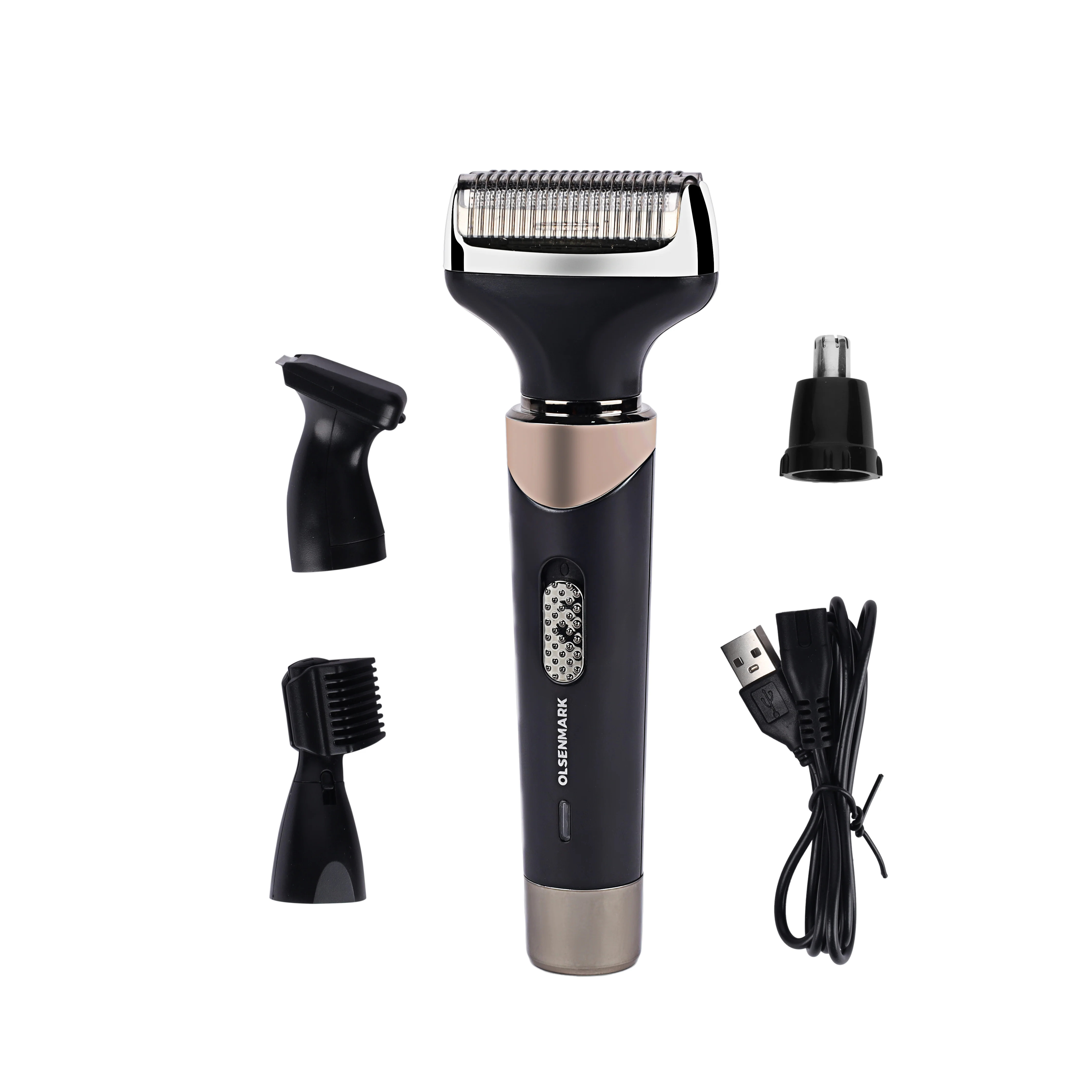 Olsenmark OMTR4130 4-in-1 rechargeable groomer kit | shaver, beard trimmer with eyebrow & nose/ear attachments| 600mAh battery, USB charging & 30-minute cordless use|
