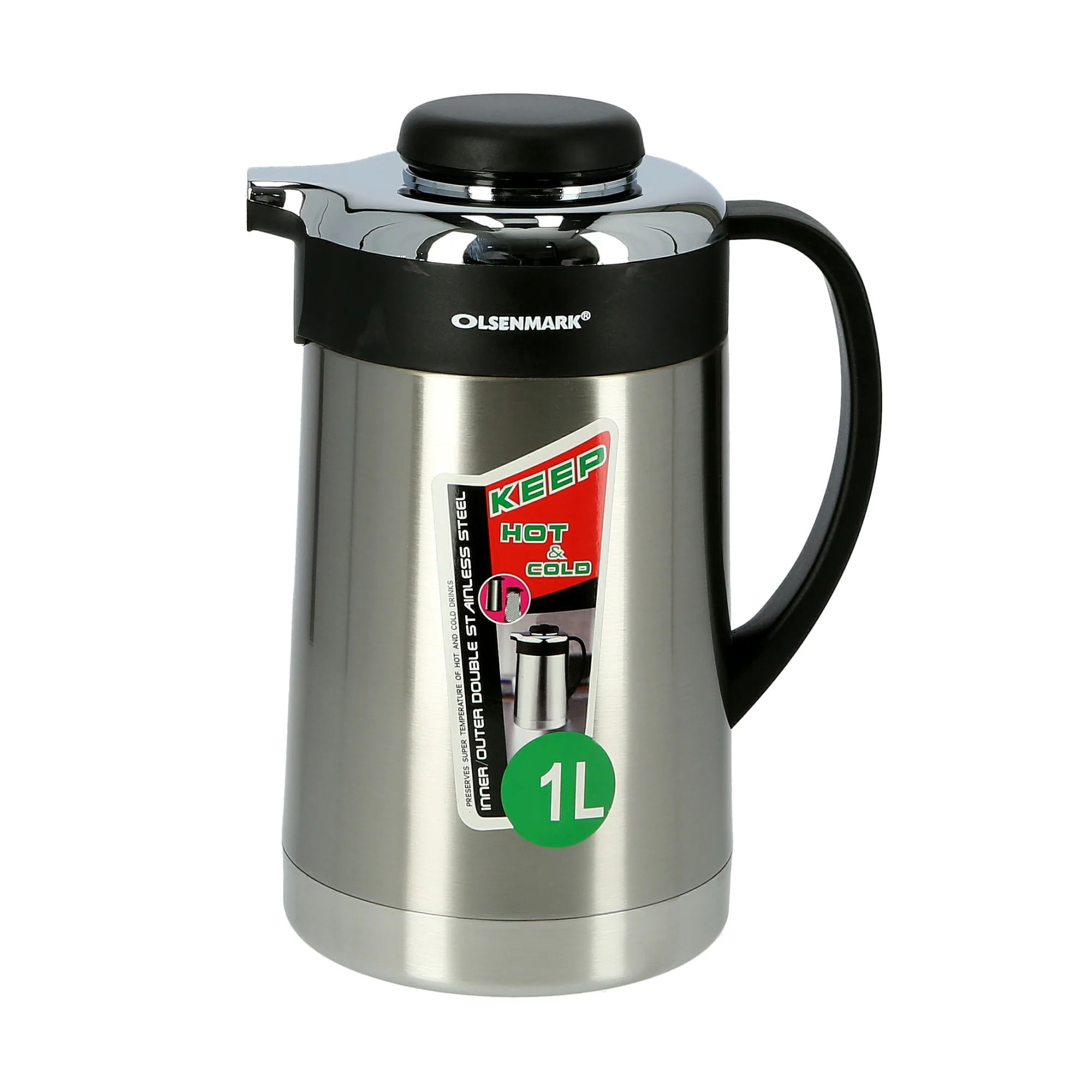 Olsenmark OMVF2014 1.0L stainless steel vacuum flask | Enjoy lasting temperature control with 304 inner pot| double-wall insulation & easy-pour lid sturdy handle|