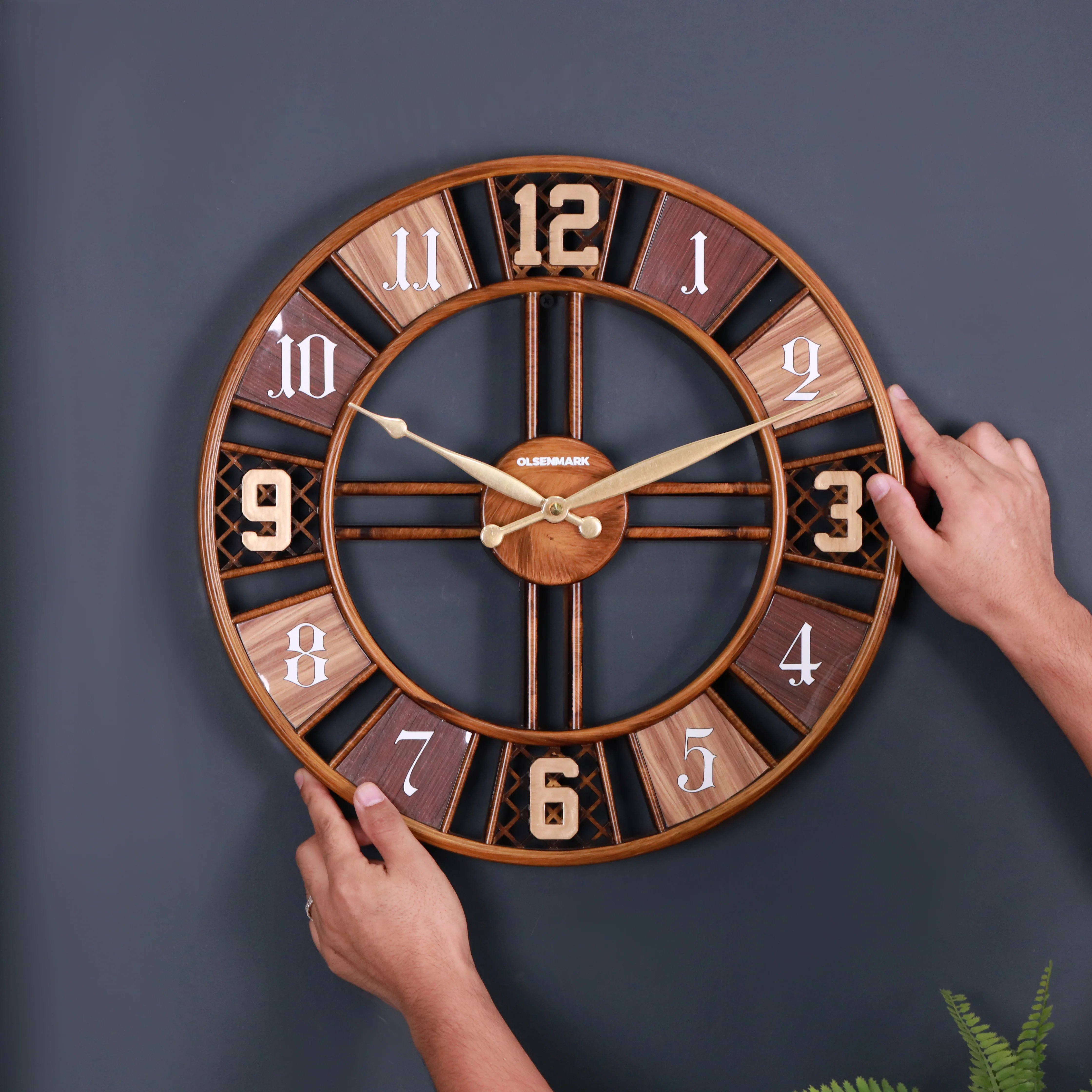 Olsenmark OMWC1924 Vintage Wooden Wall Clock | Silent Quartz Decorative Wall Clock with Open Frame Design| Elegant Numerals and Stylish Décor for Home and Office Use| - Image 3