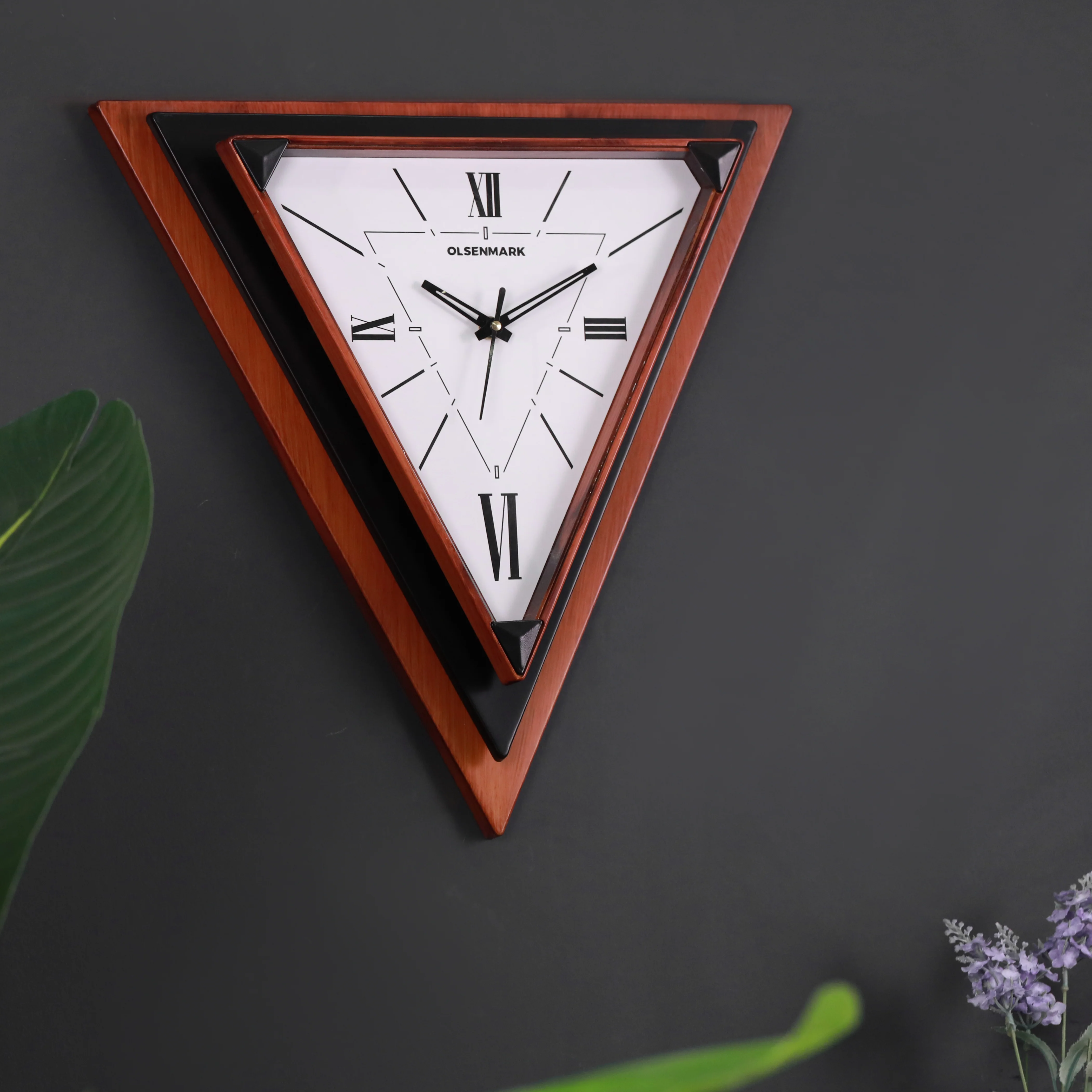 Olsenmark OMWC1925 Triangular Designer Wall Clock| Silent Quartz Modern Wall Clock with Geometric Frame| Roman Numeral Display and Stylish Décor for Home and Office Use| - Image 4