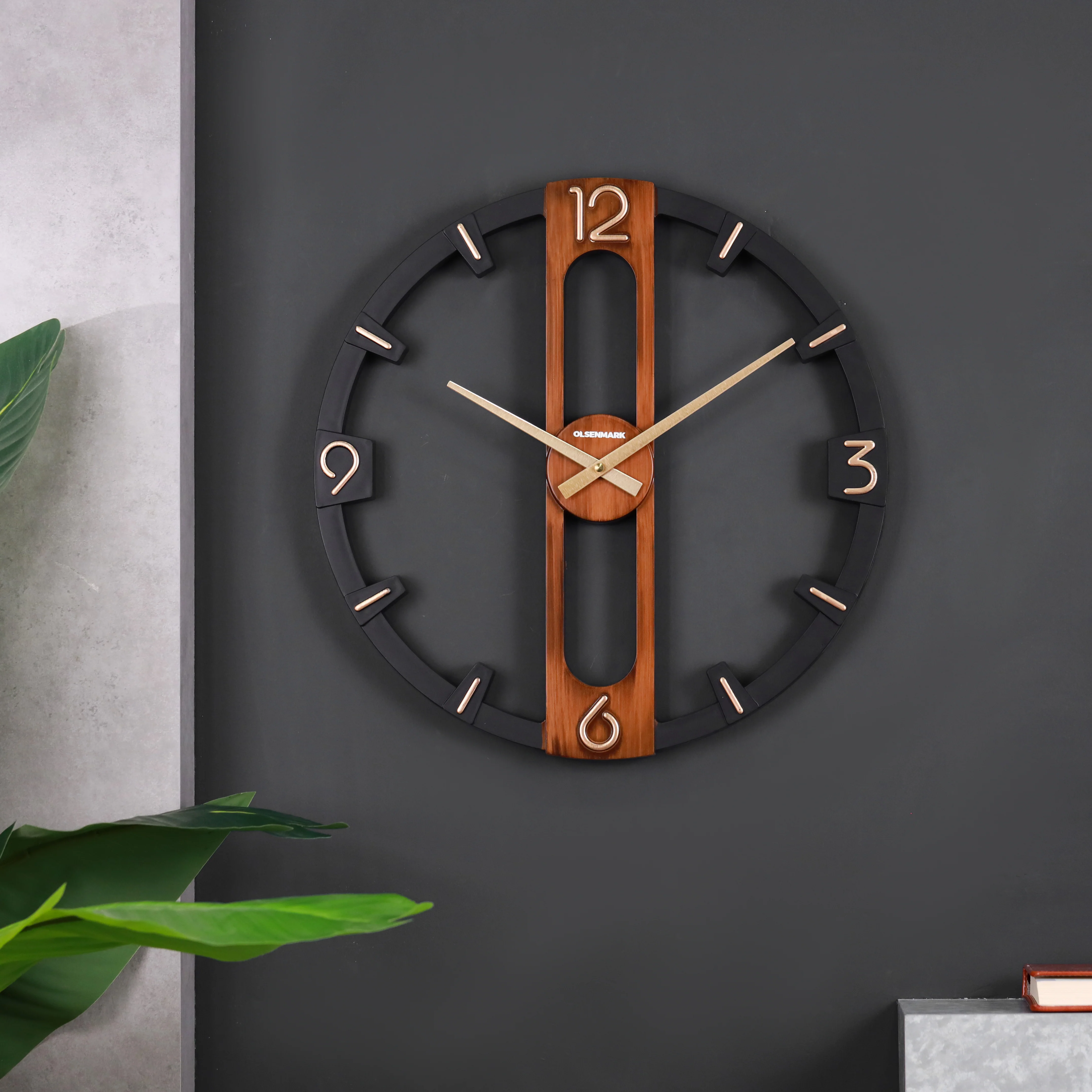 Olsenmark OMWC1926 Modern Open Frame Wall Clock| Silent Quartz Designer Wall Clock with Stylish Minimalist Design| Elegant Wood Accents for Home and Office Décor| - Image 2