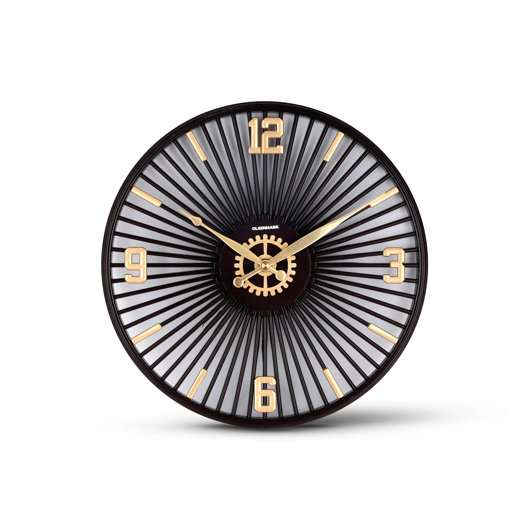 Olsenmark OMWC1927 Metal Designer Wall Clock| Modern Silent Quartz Wall Clock with Open Frame Design| Gold Accents, Stylish Analog & Display for Home and Office Décor|