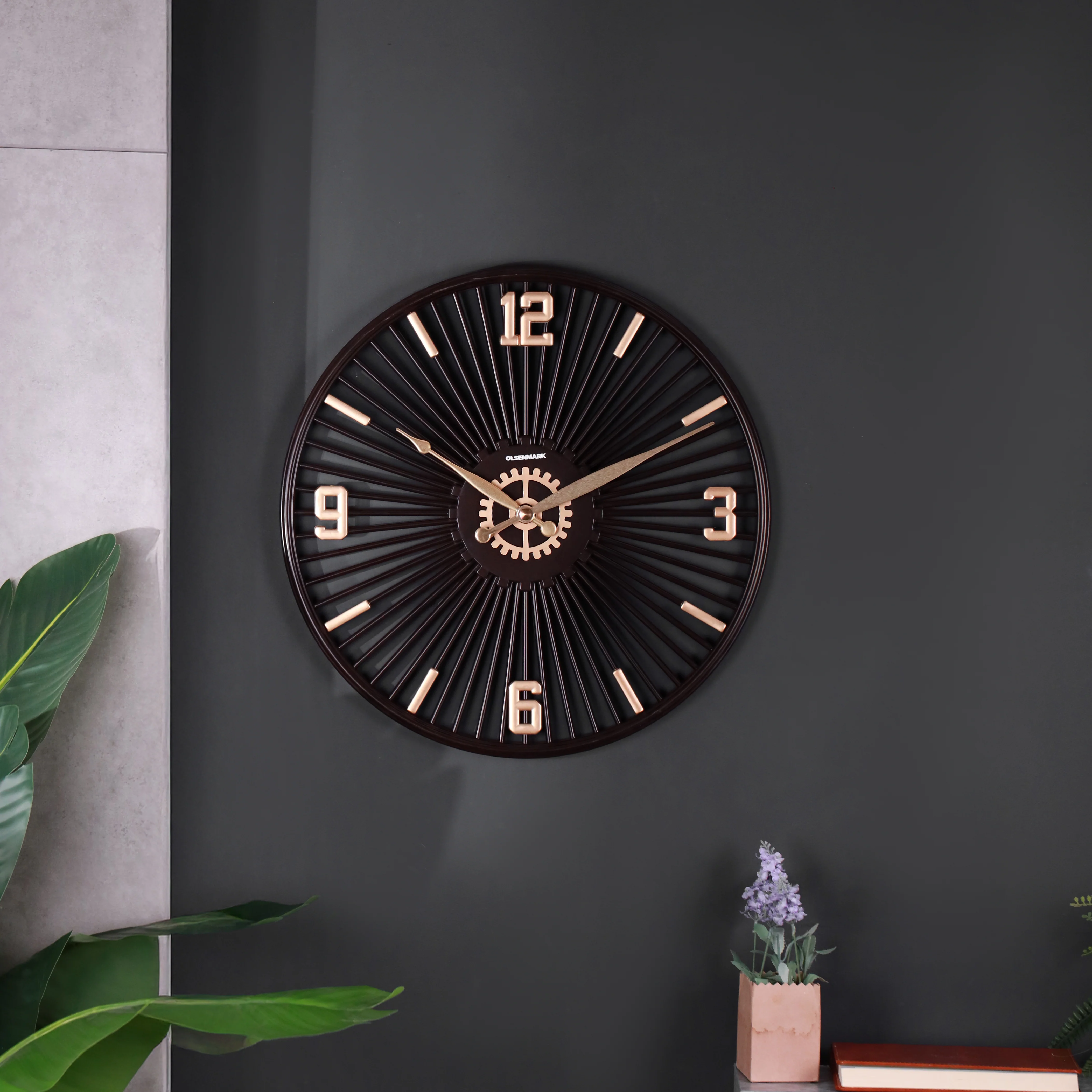 Olsenmark OMWC1927 Metal Designer Wall Clock| Modern Silent Quartz Wall Clock with Open Frame Design| Gold Accents, Stylish Analog & Display for Home and Office Décor| - Image 2