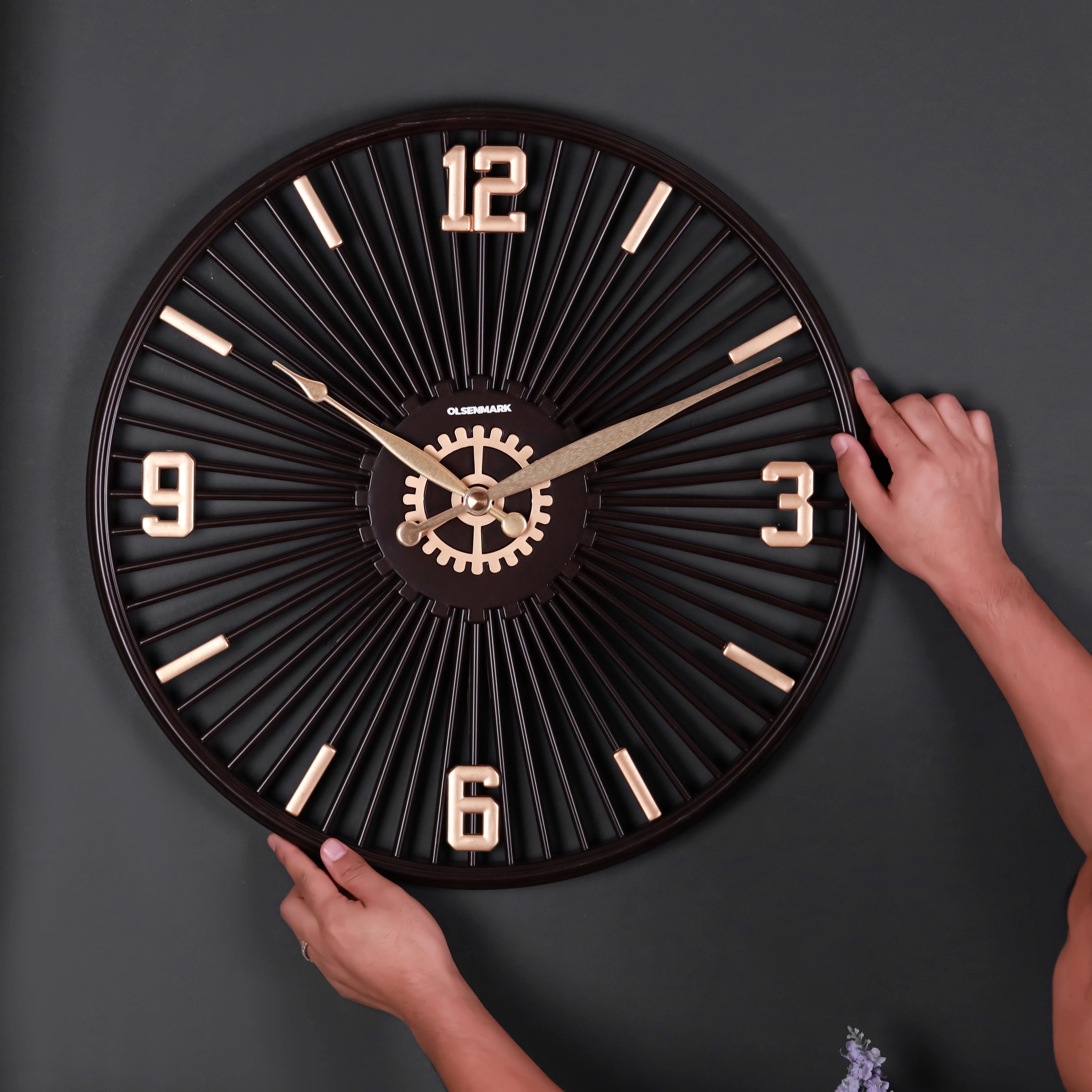 Olsenmark OMWC1927 Metal Designer Wall Clock| Modern Silent Quartz Wall Clock with Open Frame Design| Gold Accents, Stylish Analog & Display for Home and Office Décor| - Image 3