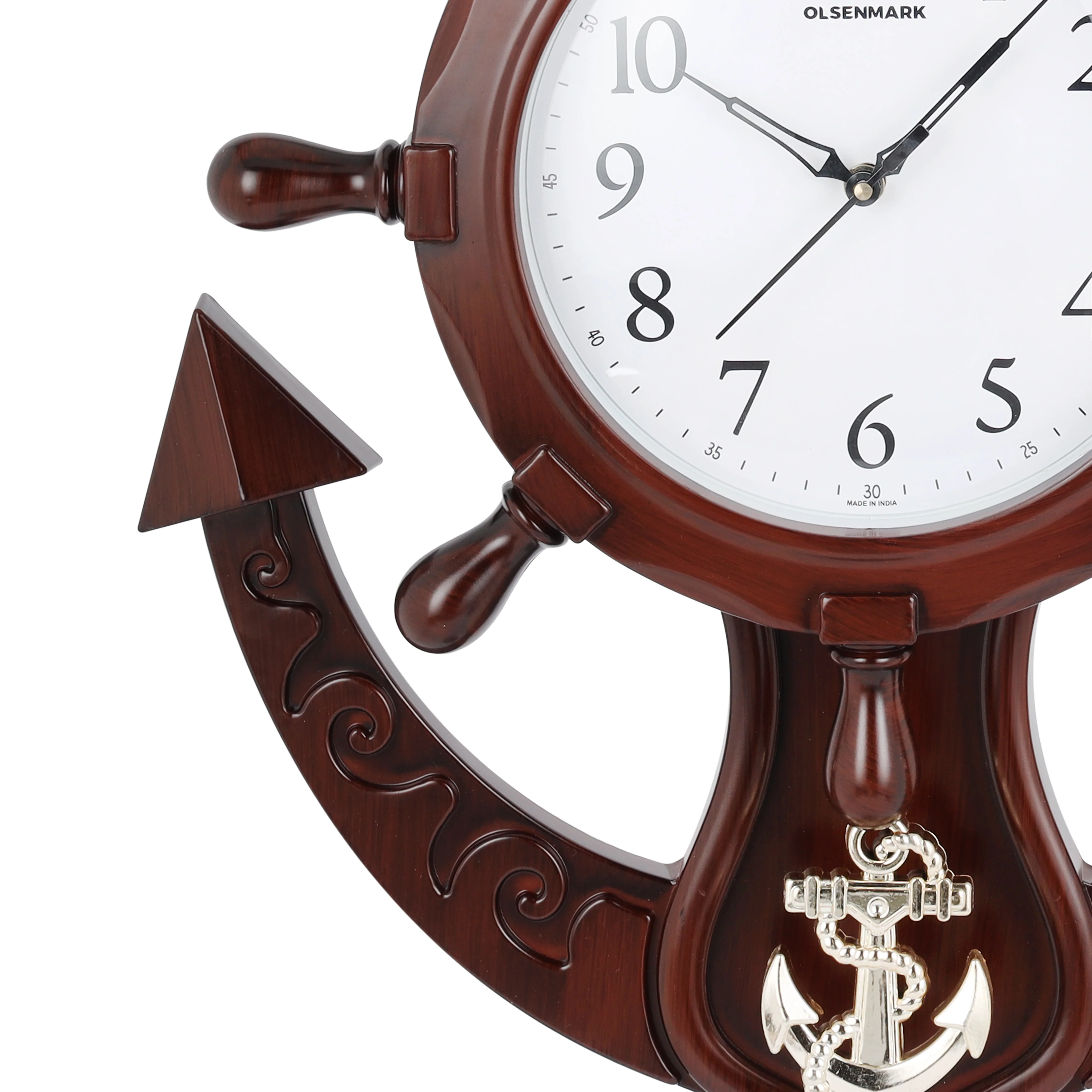 Olsenmark OMWC1931 Anchor Wall Clock| nautical ship-wheel design with silent sweep quartz movement & wooden finish body| large easy-to-read numerals, perfect for décor| - Image 4