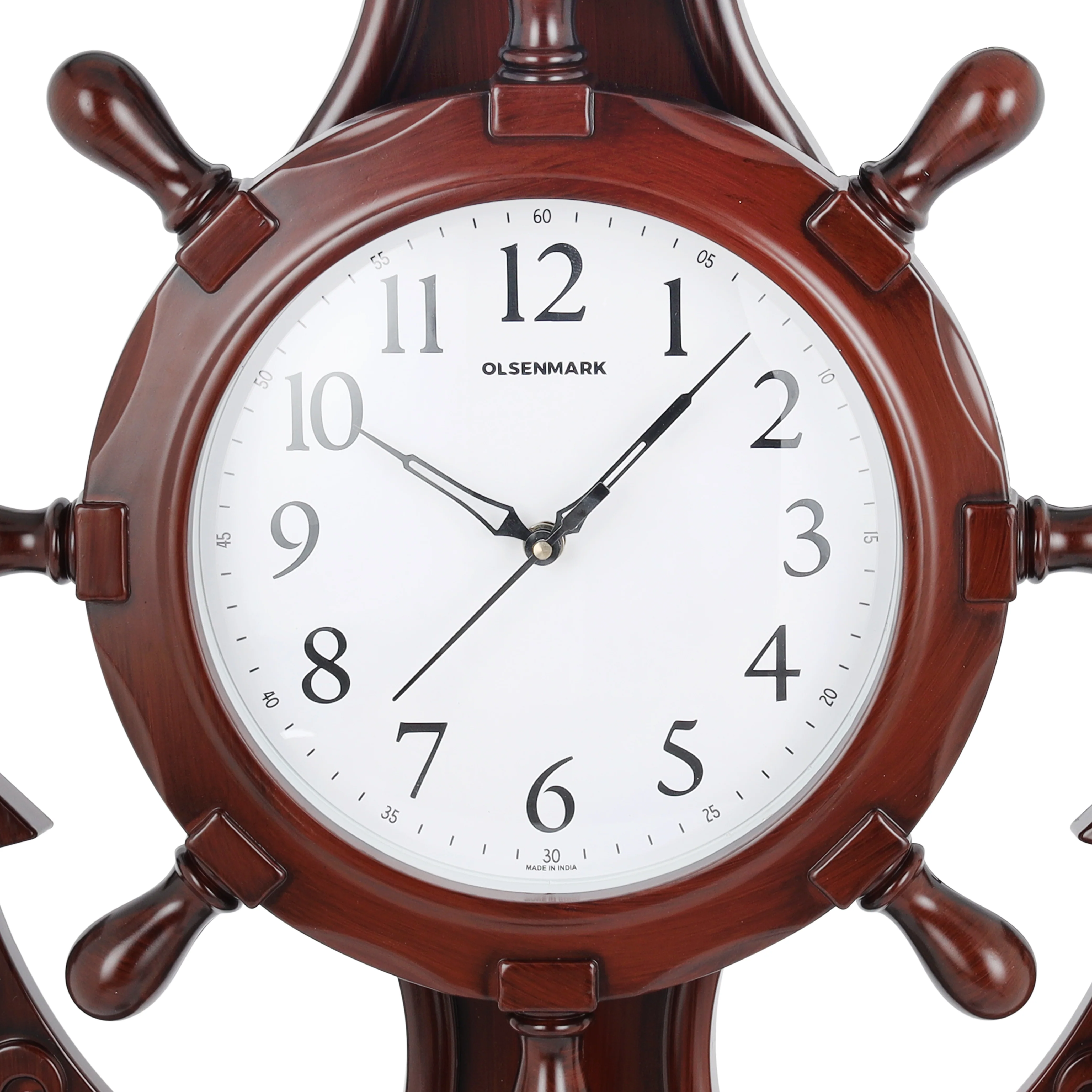 Olsenmark OMWC1931 Anchor Wall Clock| nautical ship-wheel design with silent sweep quartz movement & wooden finish body| large easy-to-read numerals, perfect for décor| - Image 5