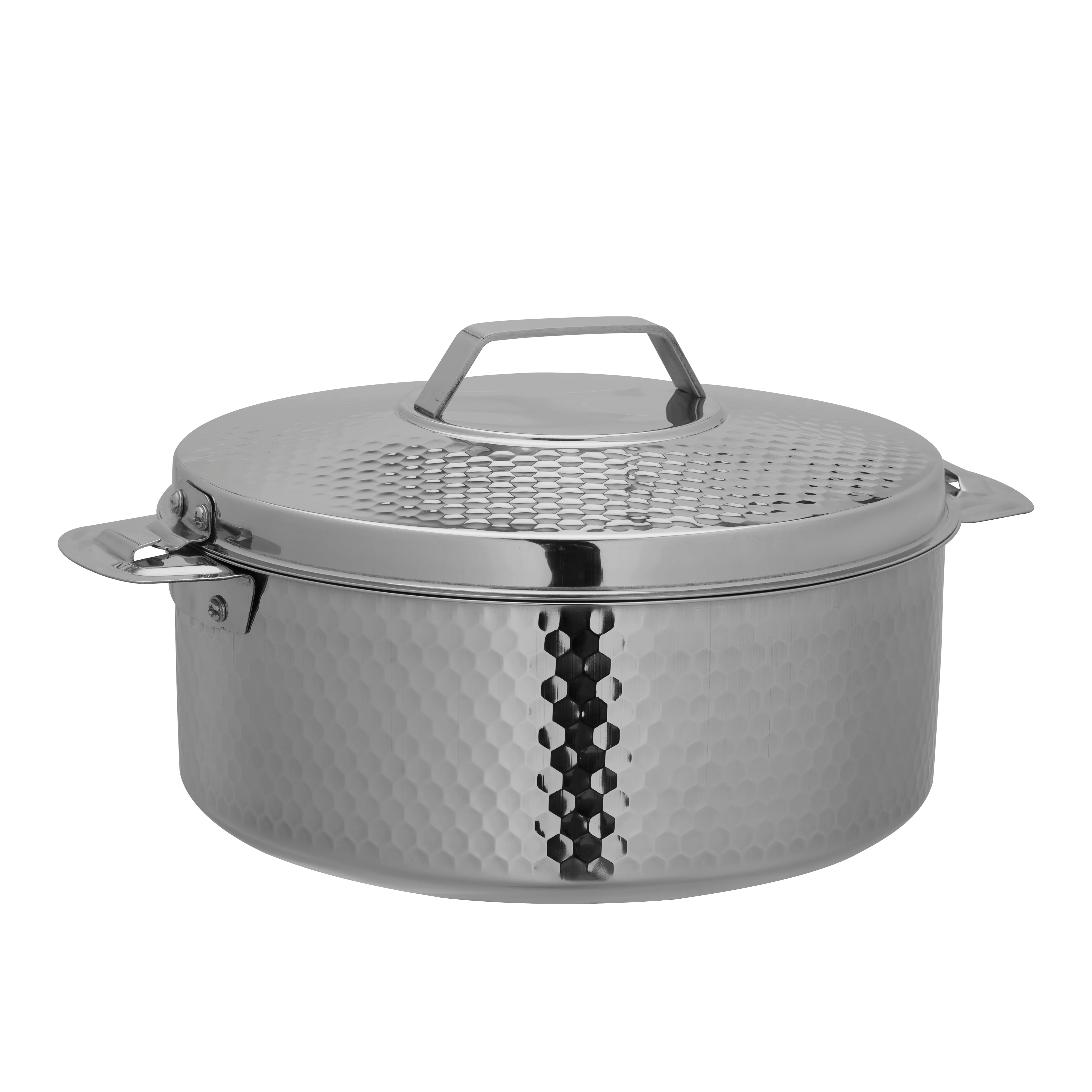 Reeva Hammered Double Wall Stainless Steel Hot Pot, RF10538 | Firm Twist Lock | Strong Handles With Heavy-Duty Rivets | Steel Serving Pot, Steel Chapati Storage Box, Roti Serving Pot, Chapati Dabba
