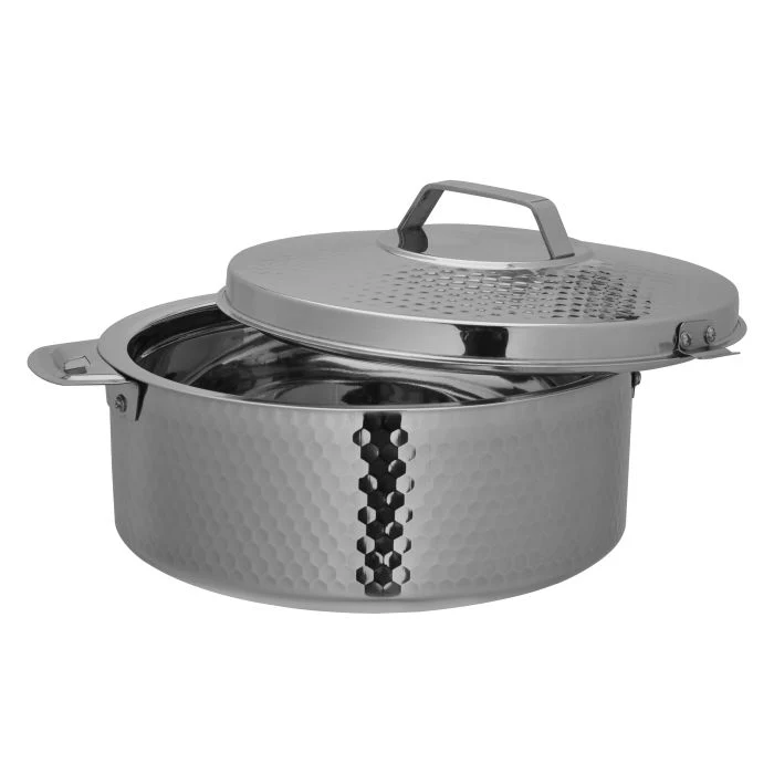 Reeva Hammered Double Wall Stainless Steel Hot Pot, RF10539 | Firm Twist Lock | Strong Handles With Heavy-Duty Rivets | Steel Serving Pot, Steel Chapati Storage Box, Roti Serving Pot, Chapati Dabba - Image 2
