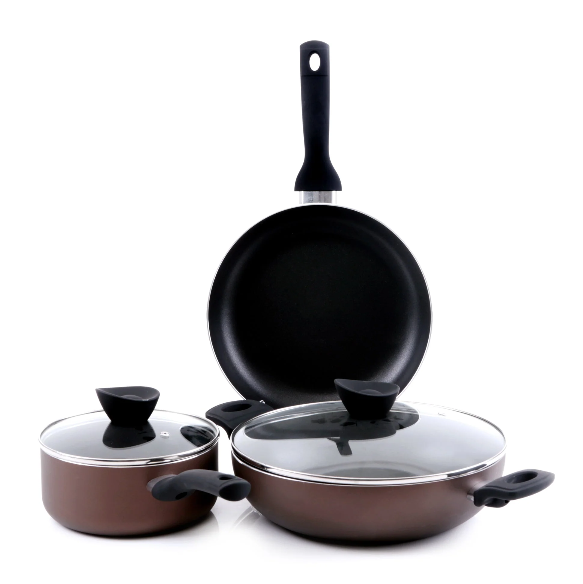 Royalford 5 Pcs Bavaria Non Stick Cookware Set - Non-Stick Cookware - Tempered Glass Lid - Cool Touch Handles - Suitable for all Hobs including Induction - Even Heat Distribution