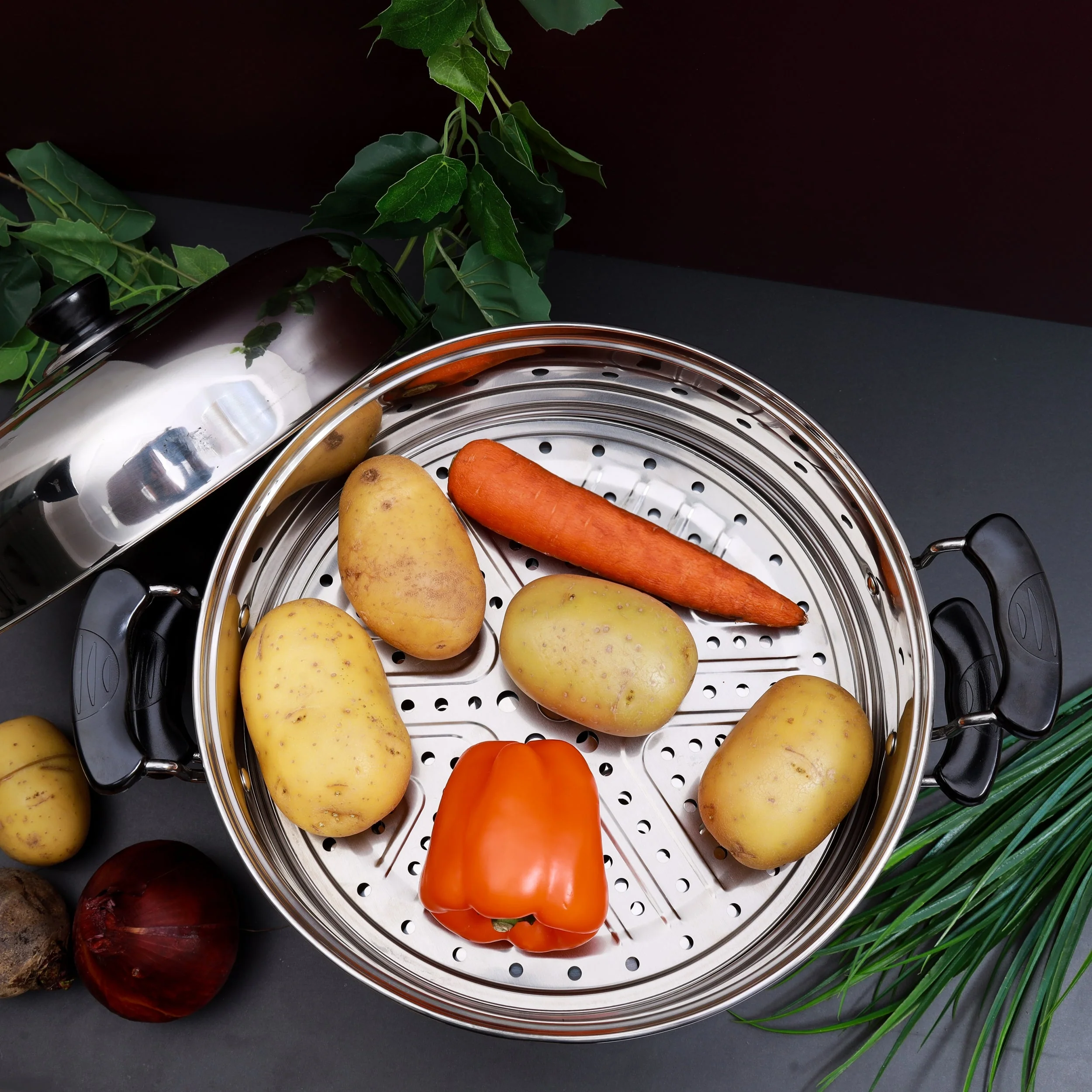 Royalford Double Layer Stainless Steel Steamer Pot RF5014 | 9L Multi-Purpose 30cm Steamer | Toughened Glass Lid| Silicone Handles & Universal Induction Compatible Base - Image 3