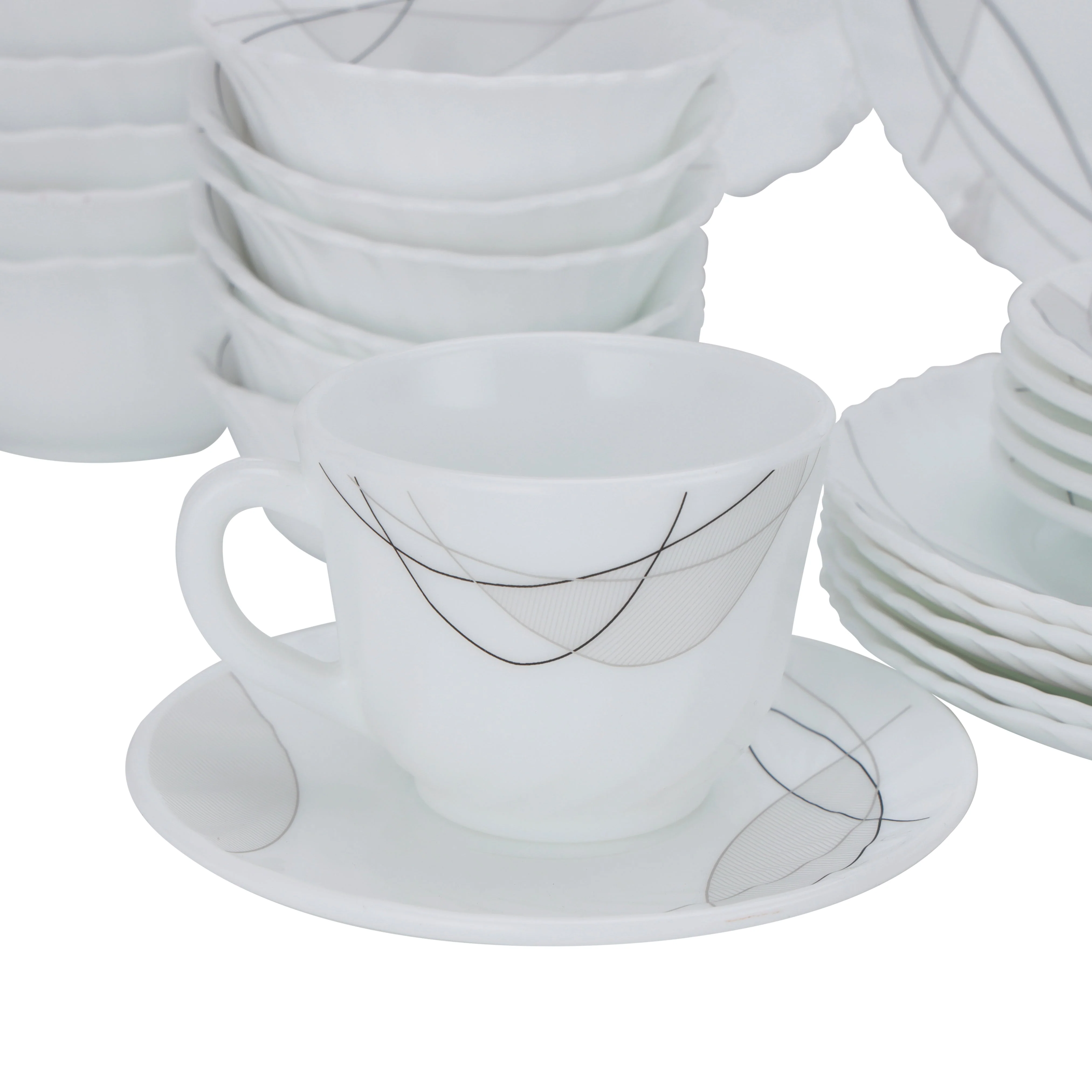 Royalford RF10201 50-Piece Opalware Dinner Set Assorted Design | Premium Lightweight Dinnerware Plates, Bowls, Cups & Spoons for Everyday and Formal Dining Tableware Set - Image 5