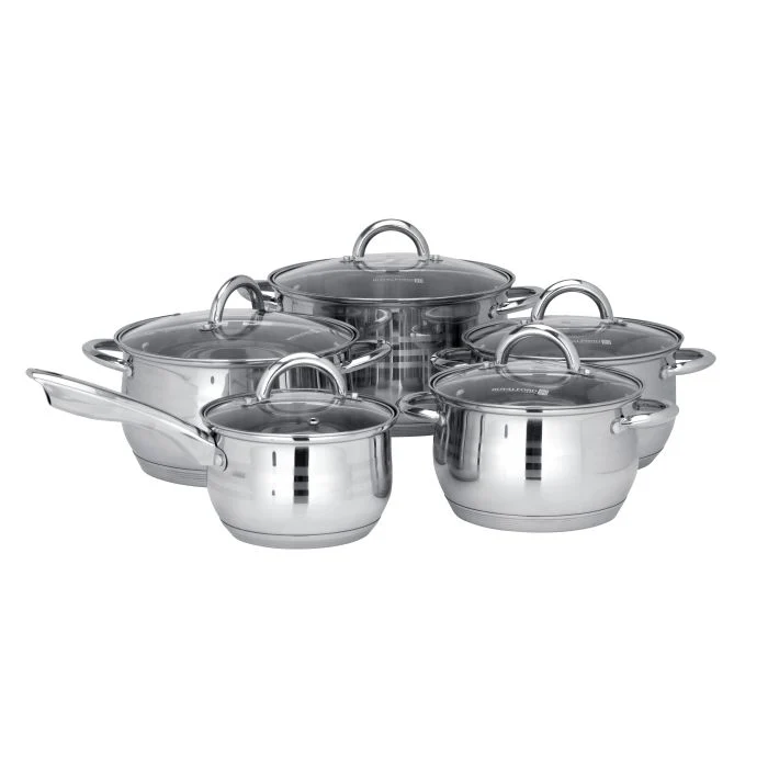 Royalford RF10390 10-Piece Stainless Steel Cookware Set with Glass Lids| Induction Compatible Encapsulated Base| Heavy-Duty Riveted Handles & Durable Satin Finish Design