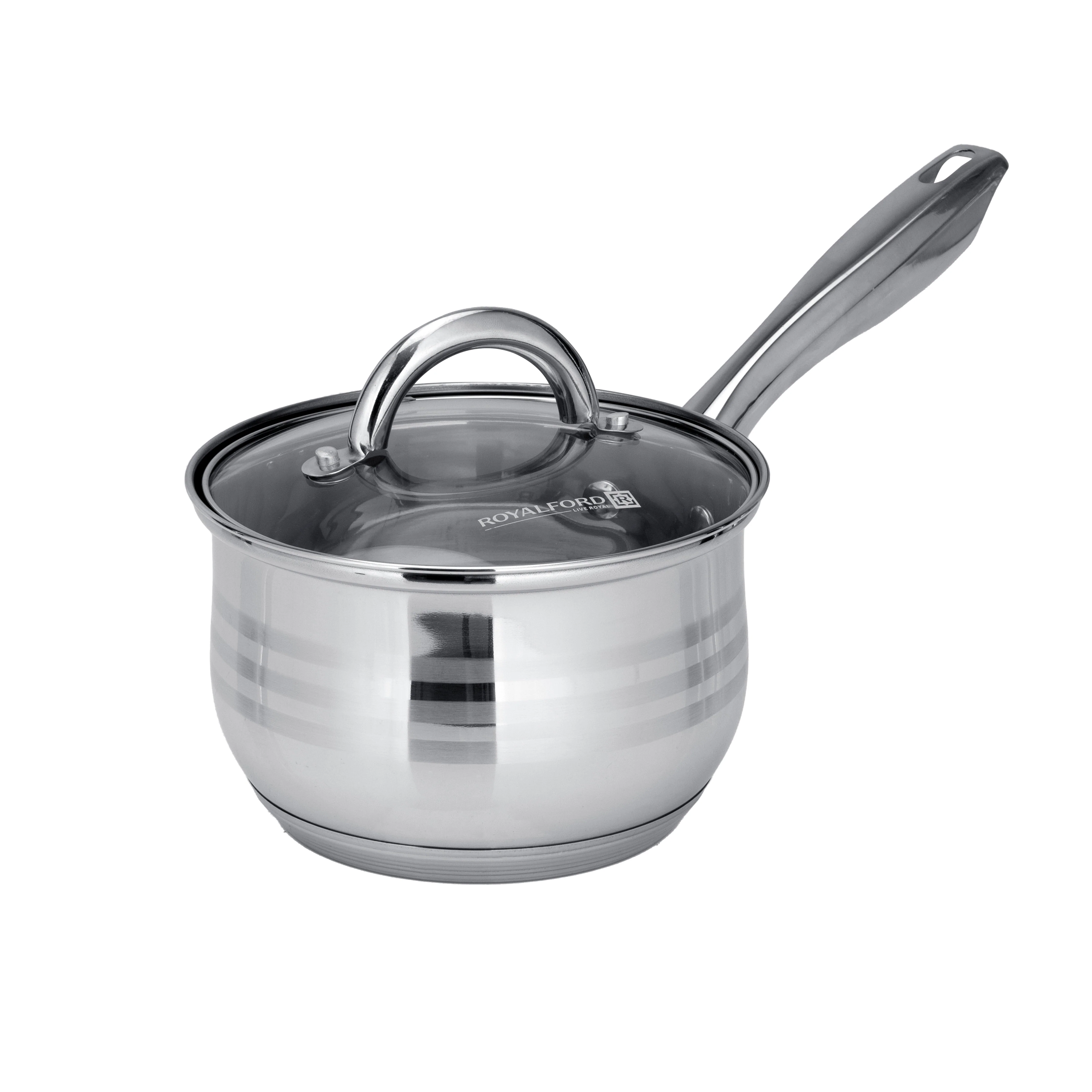 Royalford RF10390 10-Piece Stainless Steel Cookware Set with Glass Lids| Induction Compatible Encapsulated Base| Heavy-Duty Riveted Handles & Durable Satin Finish Design - Image 4