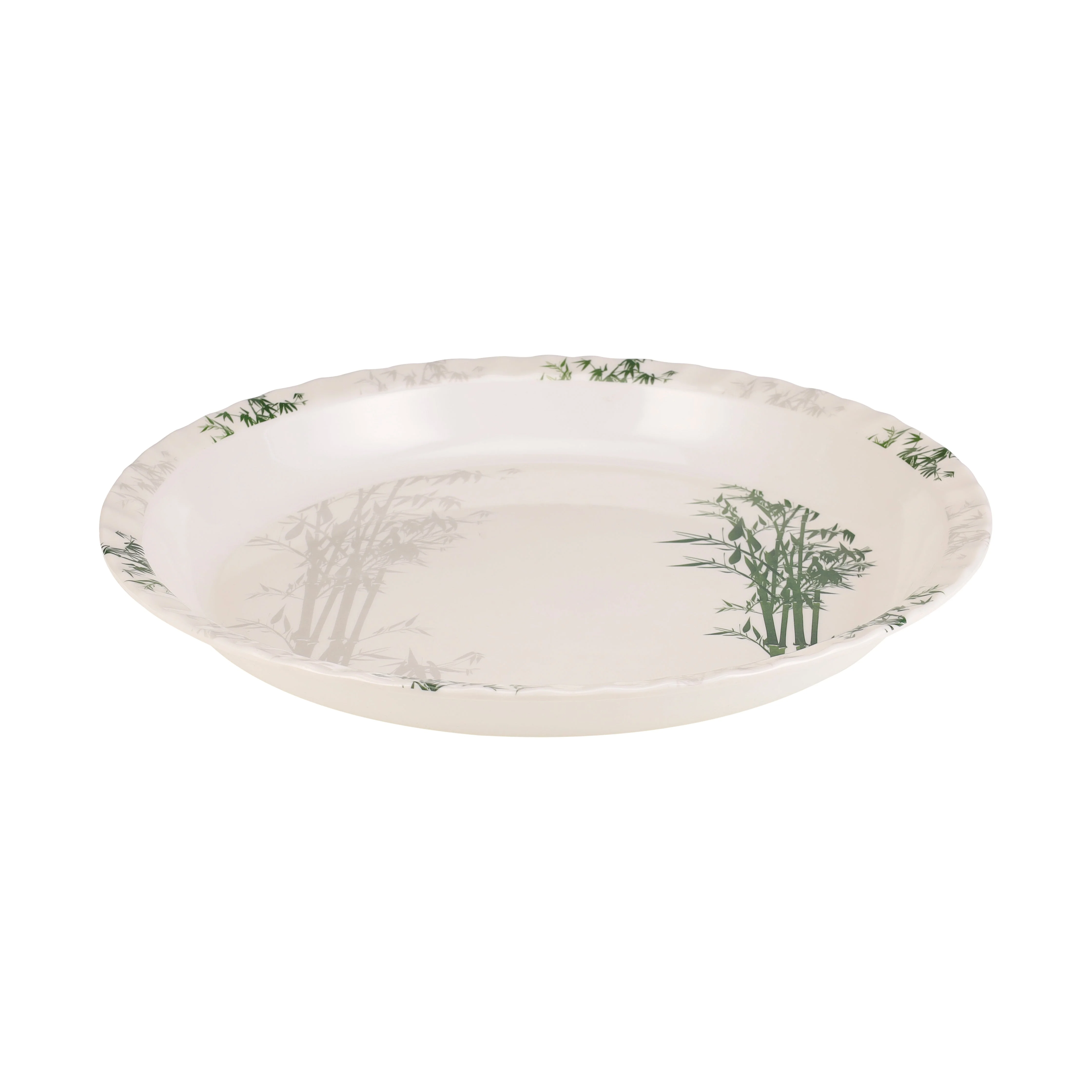 Royalford RF10416 16 Inch Melamine Round Serving Tray | Bamboo Design | Chip Resistant & Dishwasher Safe | Durable Food Serving Plate for Home  Dining & Restaurant Use - Image 2