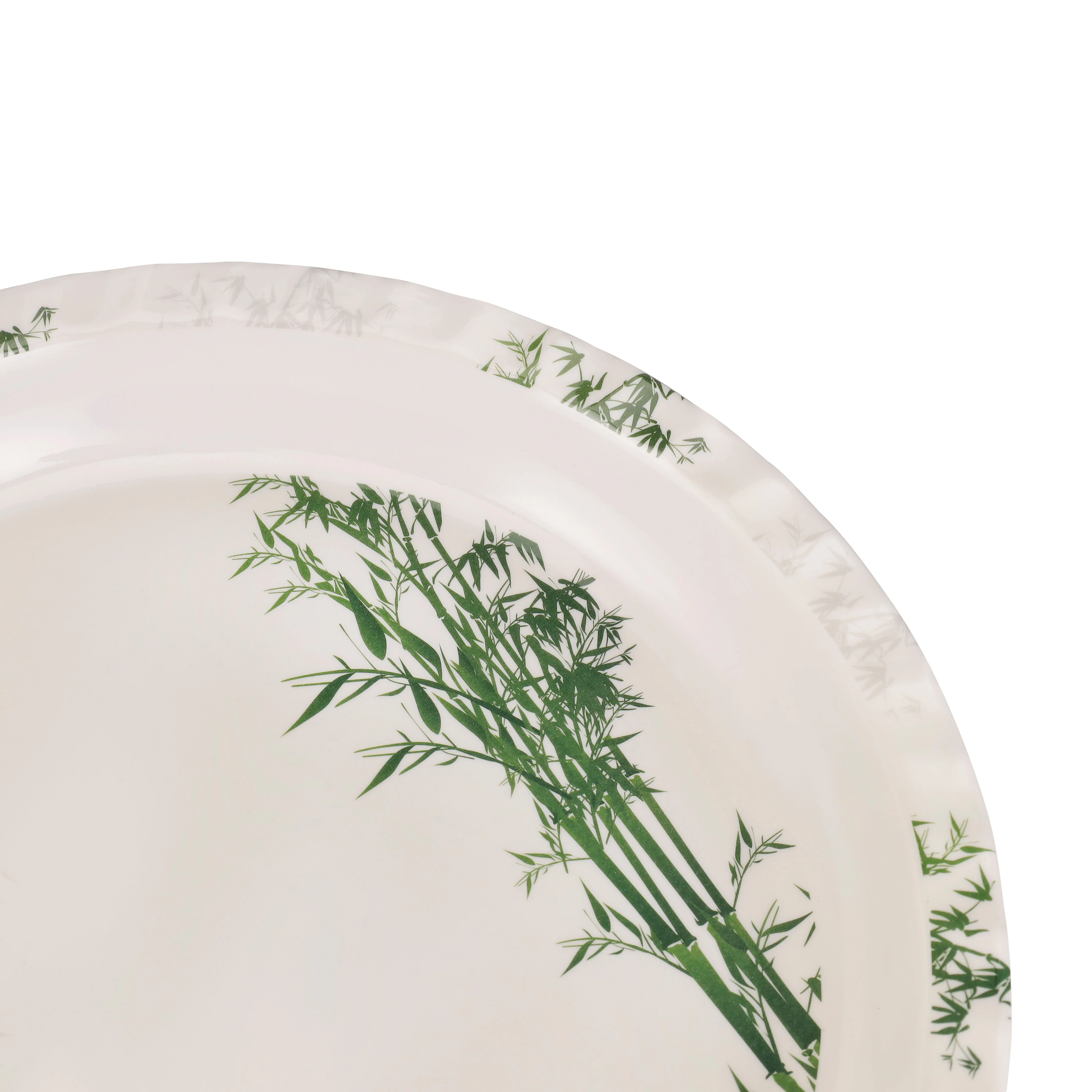 Royalford RF10416 16 Inch Melamine Round Serving Tray | Bamboo Design | Chip Resistant & Dishwasher Safe | Durable Food Serving Plate for Home  Dining & Restaurant Use - Image 4