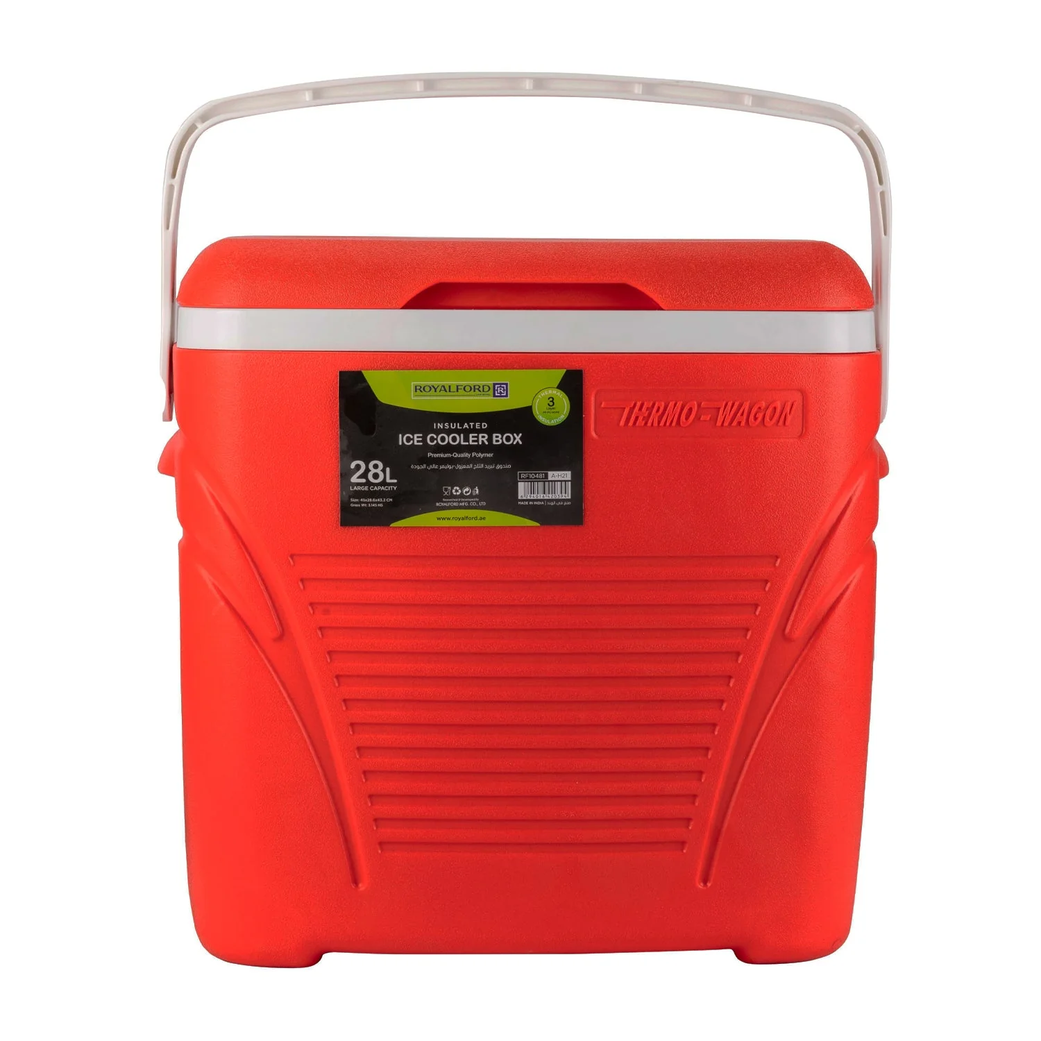 Royalford RF10481 Insulated Ice Cooler Box | 28L Capacity | Advanced 3-Layer Thermal Insulation | Durable HDPE Shell | High-Density PU Foam & Food-Grade PP Inner Wall