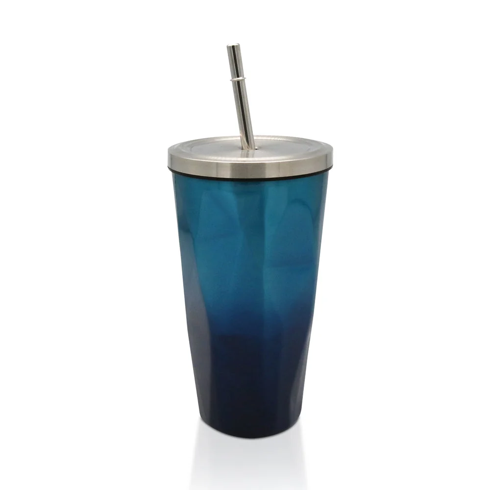 Royalford RF11137 450ml Vacuum Mug with Straw | Double Wall Stainless Steel Insulated Tumbler for Hot & Cold Drinks| Leak-Proof Travel Cup for Home, Office & Outdoors