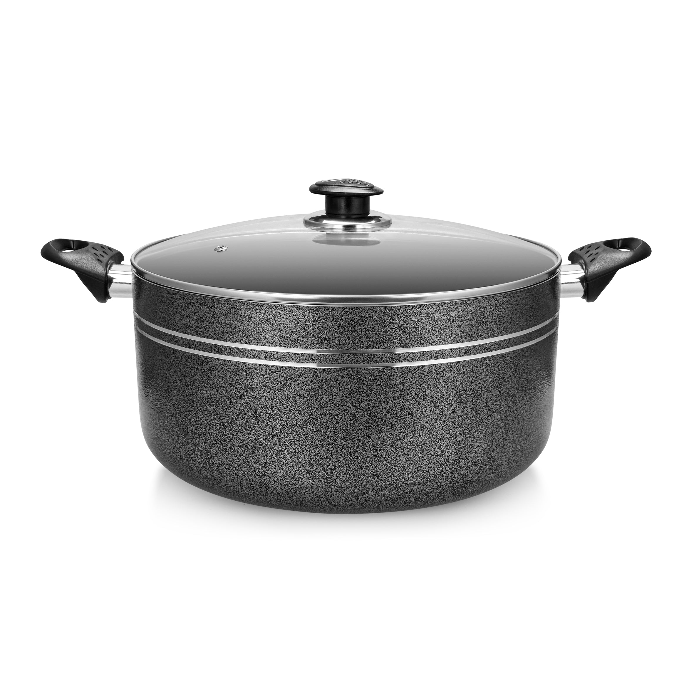 Royalford RF11201 32cm Aluminium Casserole | a 3-layer non-stick coating & tempered glass lid| induction base and heat-resistant handles for effortless cooking|