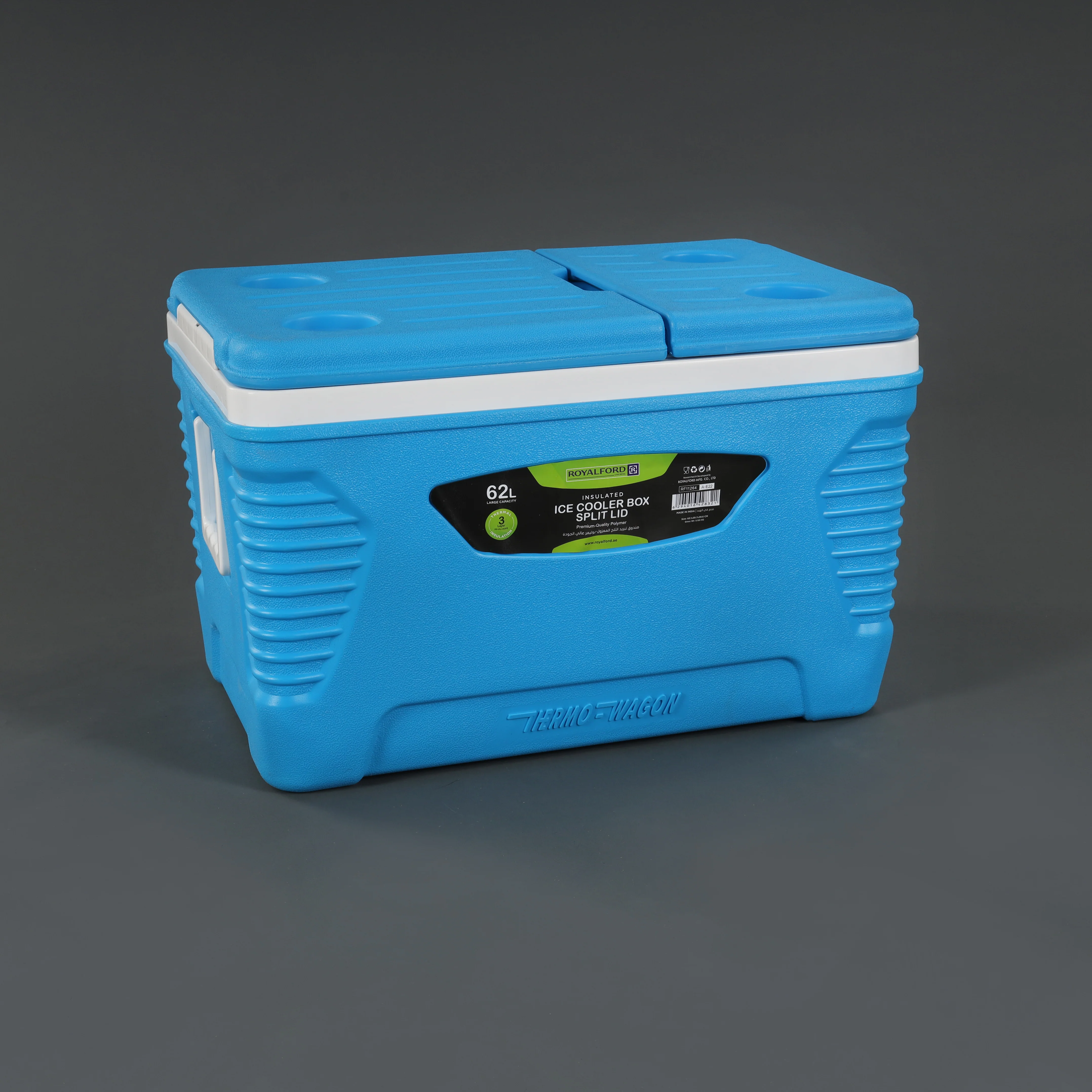 Royalford RF11264 Insulated Ice Cooler Box| split lid, 3-layer insulation, durable HDPE shell for outdoor use| Food-Grade PP Interior & Heavy-Duty Construction| - Image 3