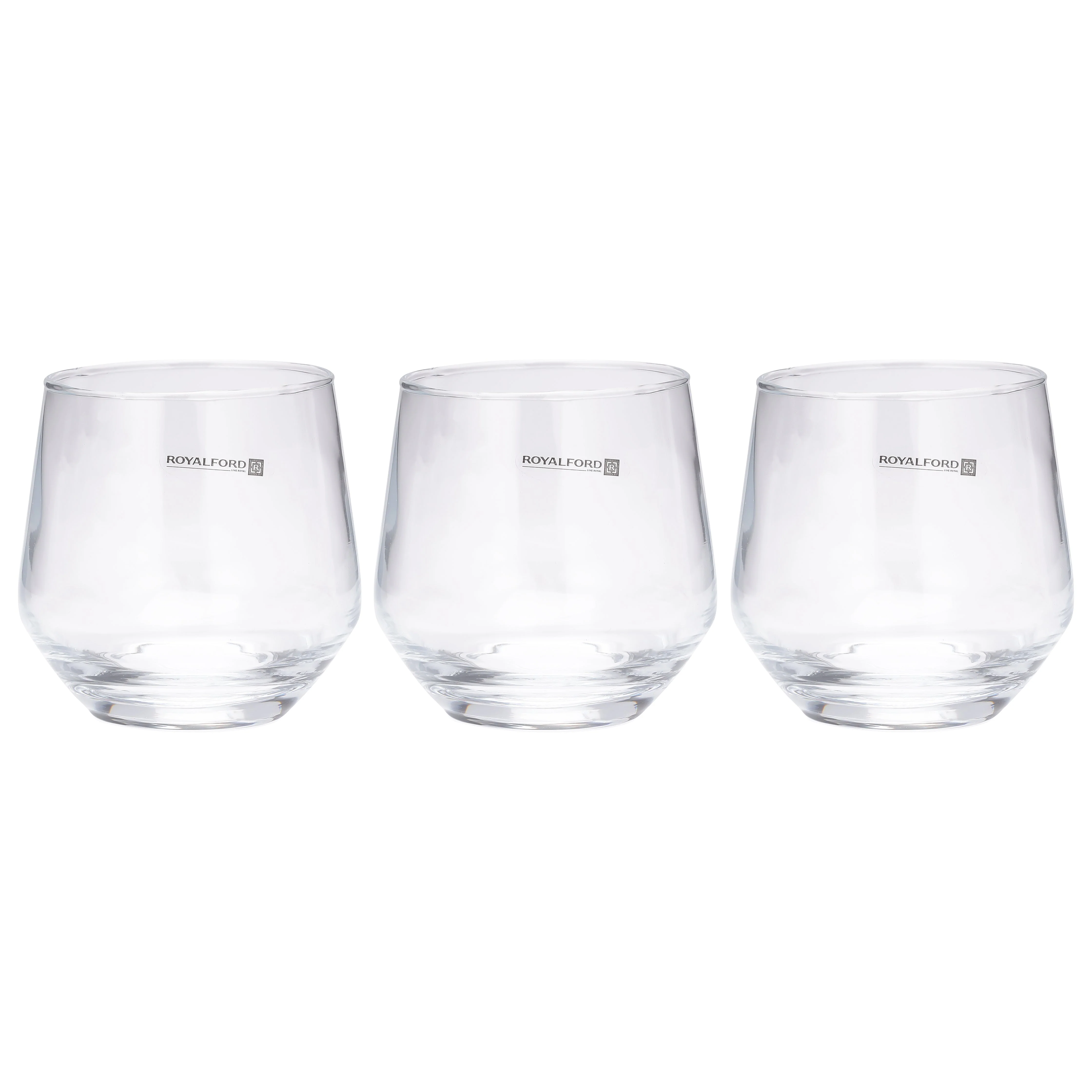 Royalford RF11656 glass tumbler set of 3 pcs| 360ml capacity &  made from lead-free soda-lime glass| durable, elegant design, ideal for water, juice & daily beverage use|