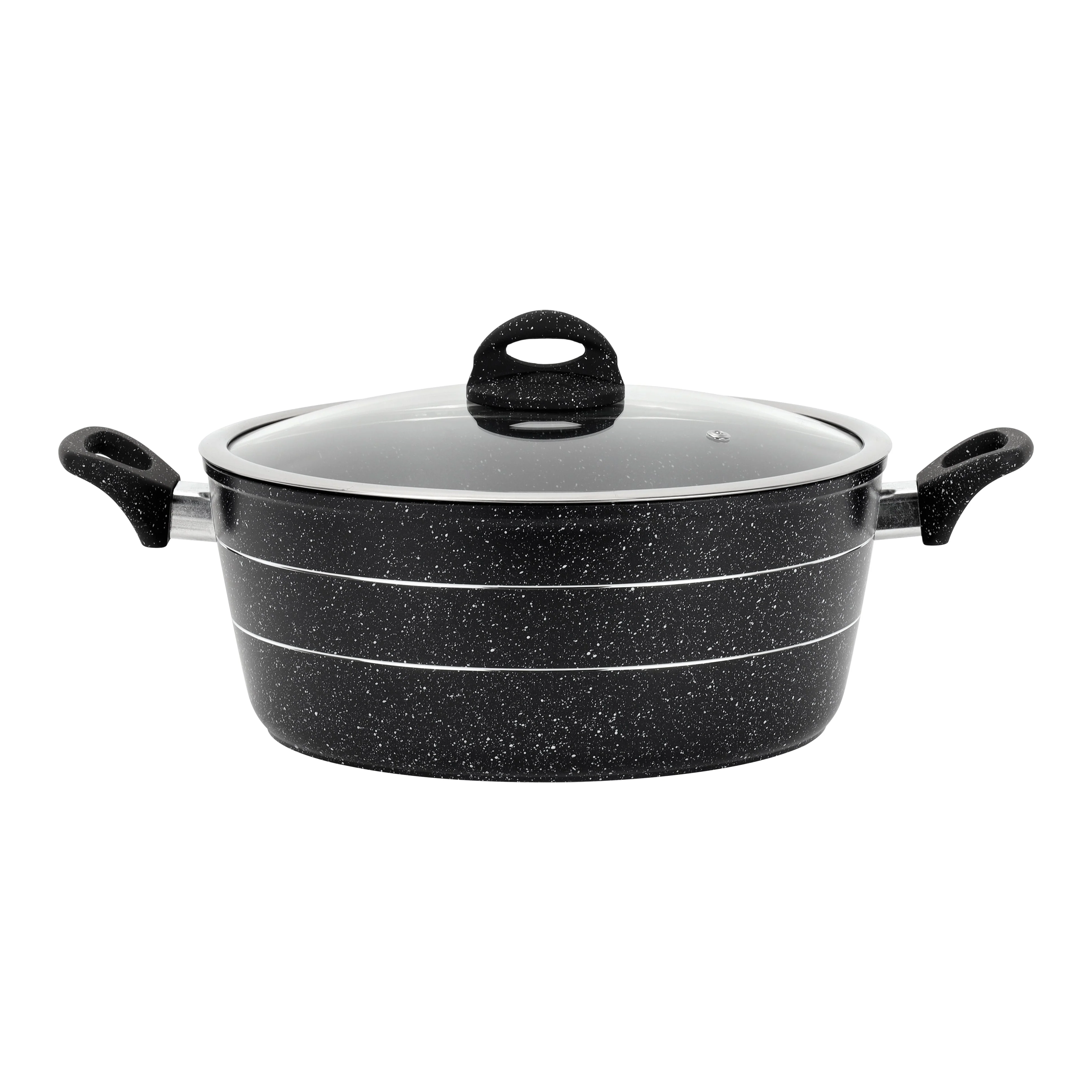 Royalford RF11866 Smart Granite Casserole 26cm with forged aluminium | durable granite non-stick coating, extra-thick induction base, glass lid and cool-touch handles.