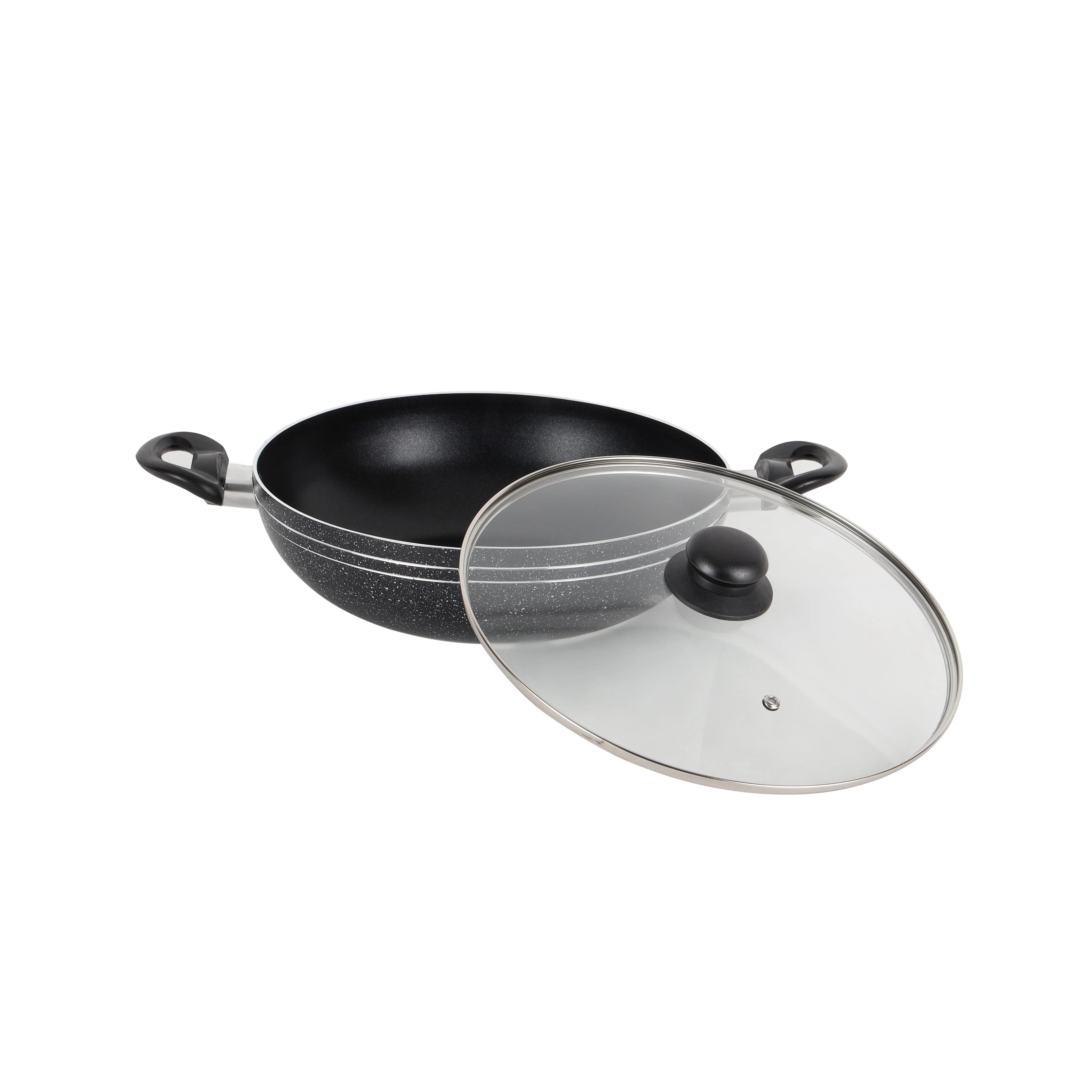 Royalford RF11886 Elight 32cm non-stick wok pan with tempered glass lid| induction-compatible base, even heat distribution, bakelite handles for every day usege - Image 2