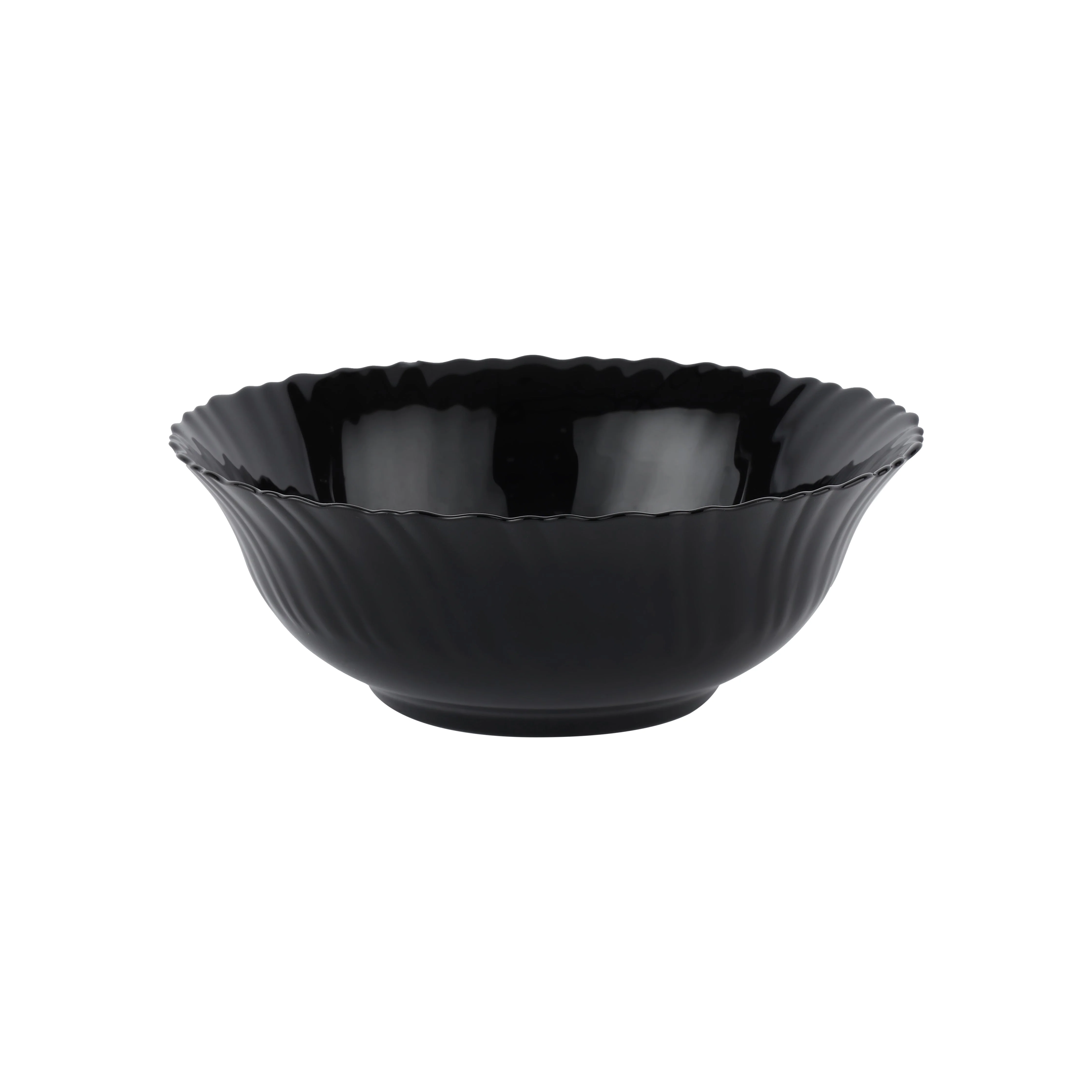 Royalford RF11906 8" Opalware Salad Bowl| stylish black wave design & chip-resistant durability| lightweight build & is microwave & dishwasher safe for daily use|