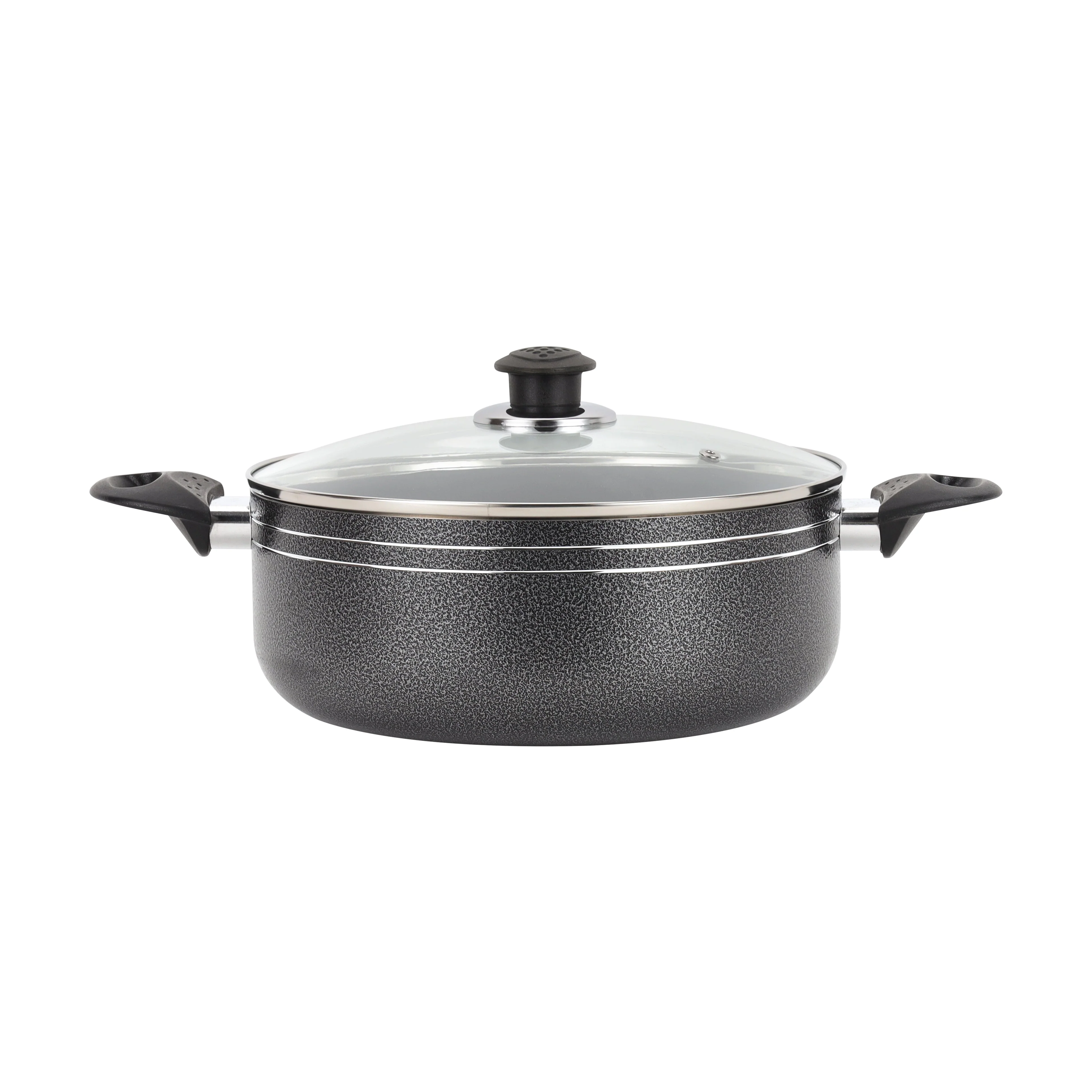 Royalford RF11965 32cm Aluminium Casserole | Non-Stick Coating | Tempered Glass Lid| Strong Bakelite Handles | Heat Resistant Body for Large Capacity Family Cooking
