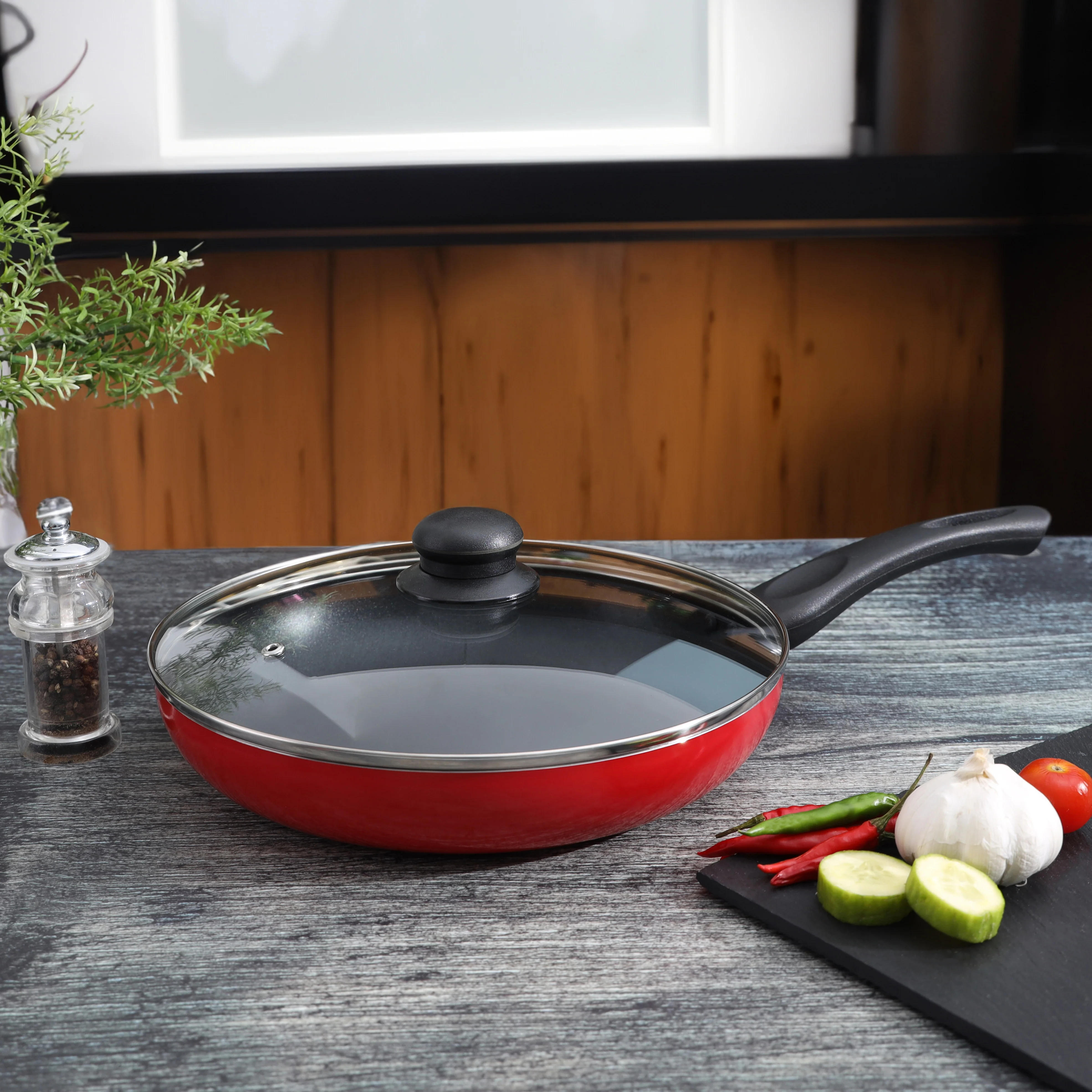 Royalford RF11976 24CM Aluminium Non-Stick Frypan| Tempered Glass Lid, 3-Layer PTFE & PFOA Free Coating| Durable Bakelite Handle for Gas and Induction Cooking| - Image 3
