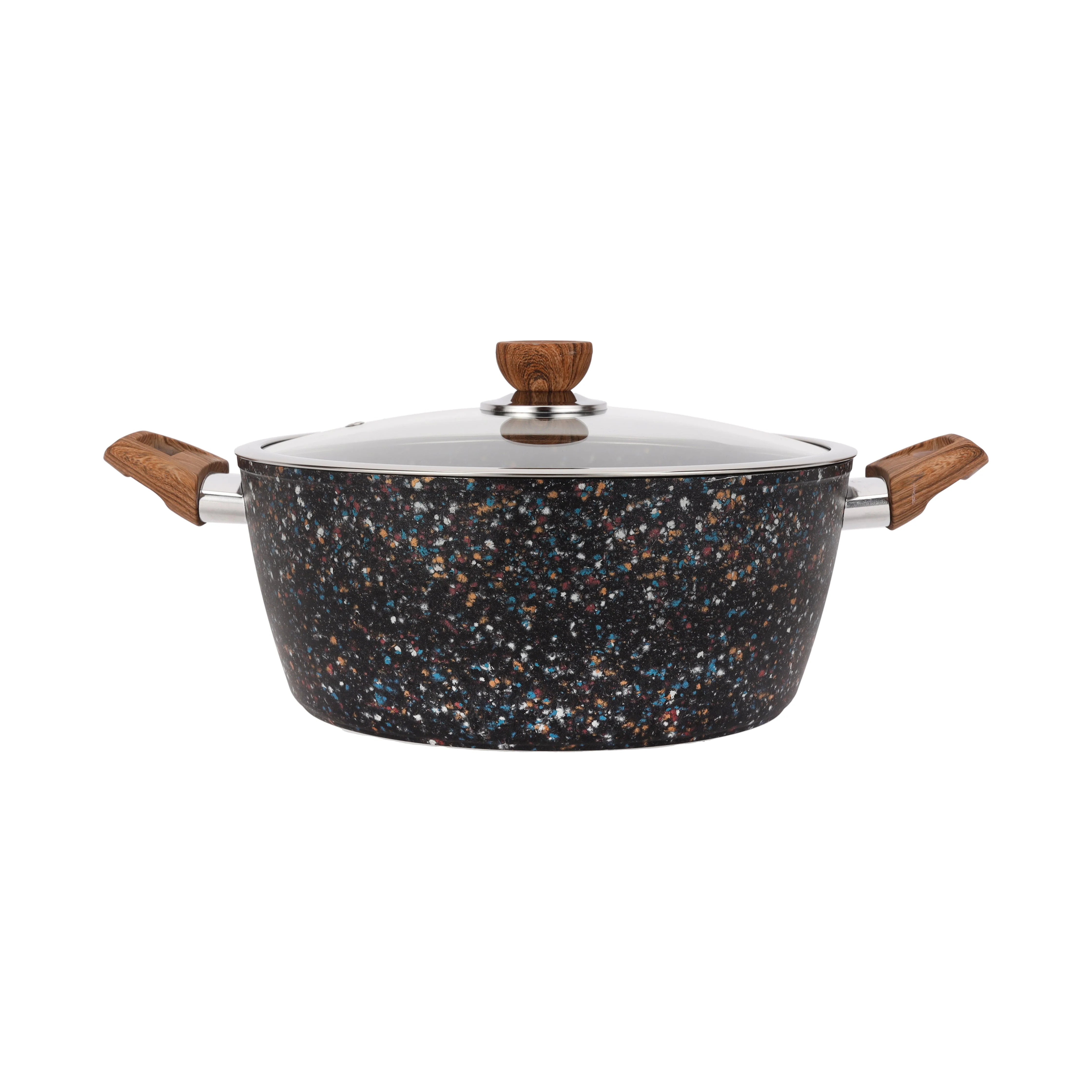Royalford RF12018 28cm Forged Aluminium Casserole | Multistone Granite Non-Stick Coating| Induction Compatible Deep Cooking Pot with Glass Lid | PFOA Free Family Use