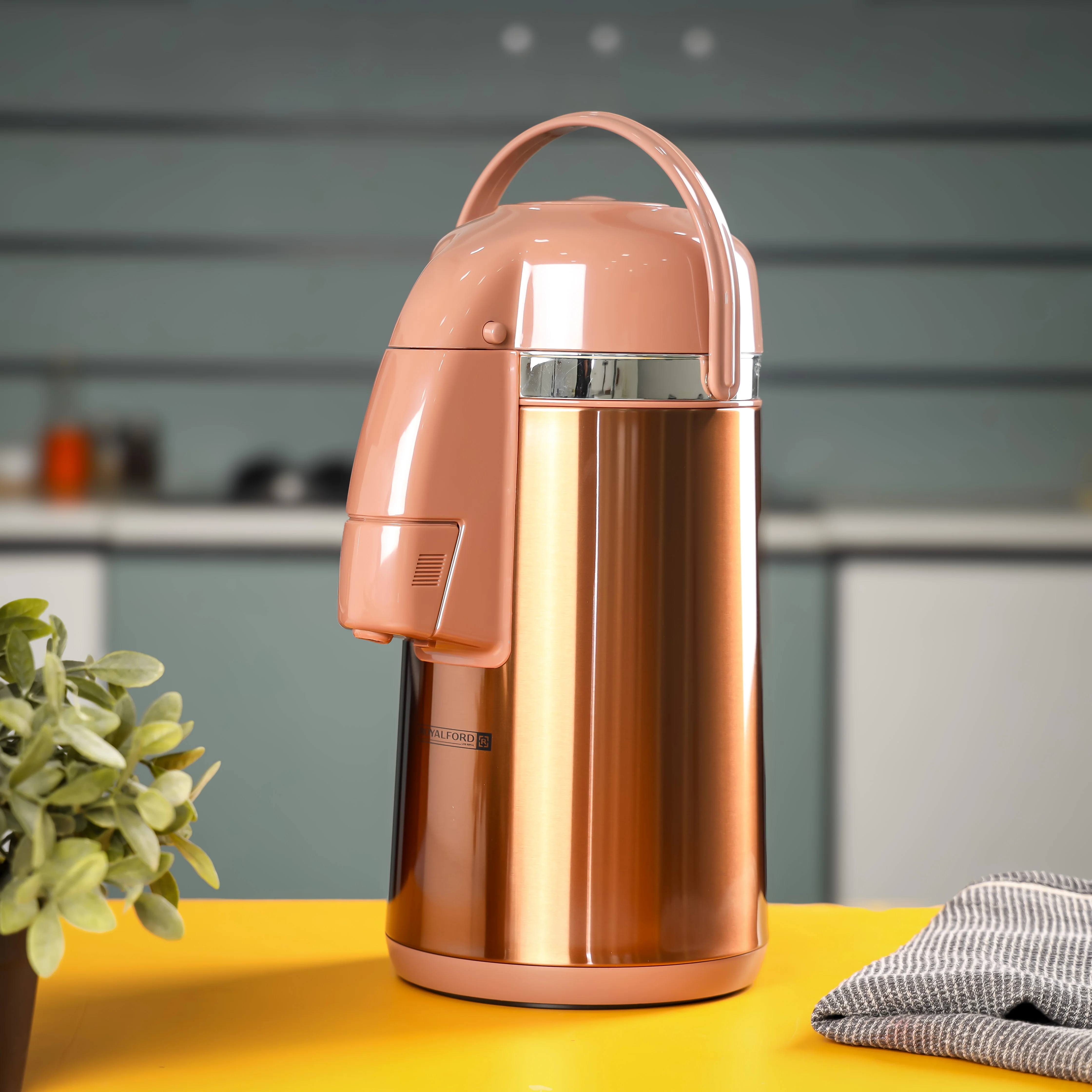 Royalford RF12133 Thermic Airpot Flask| Double Wall Vacuum Insulated Stainless Steel Air Pot| Pink Glass Inner, 360 Rotating Base & Long Heat Retention for Home| - Image 4