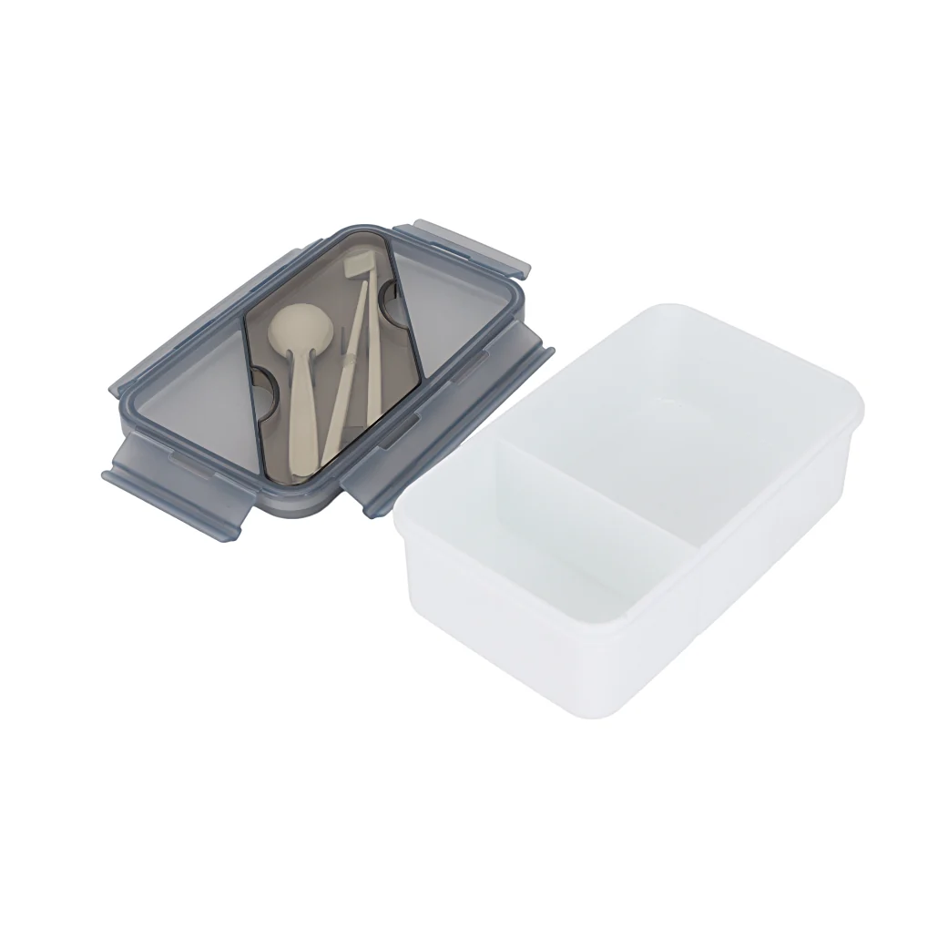 Royalford RF12192 Rectangular Lunch Box 1100ML| 2 compartments & leak-proof 4-side lock lid| BPA-free PPE material, freezer safe design & cutlery for convenient meals| - Image 3