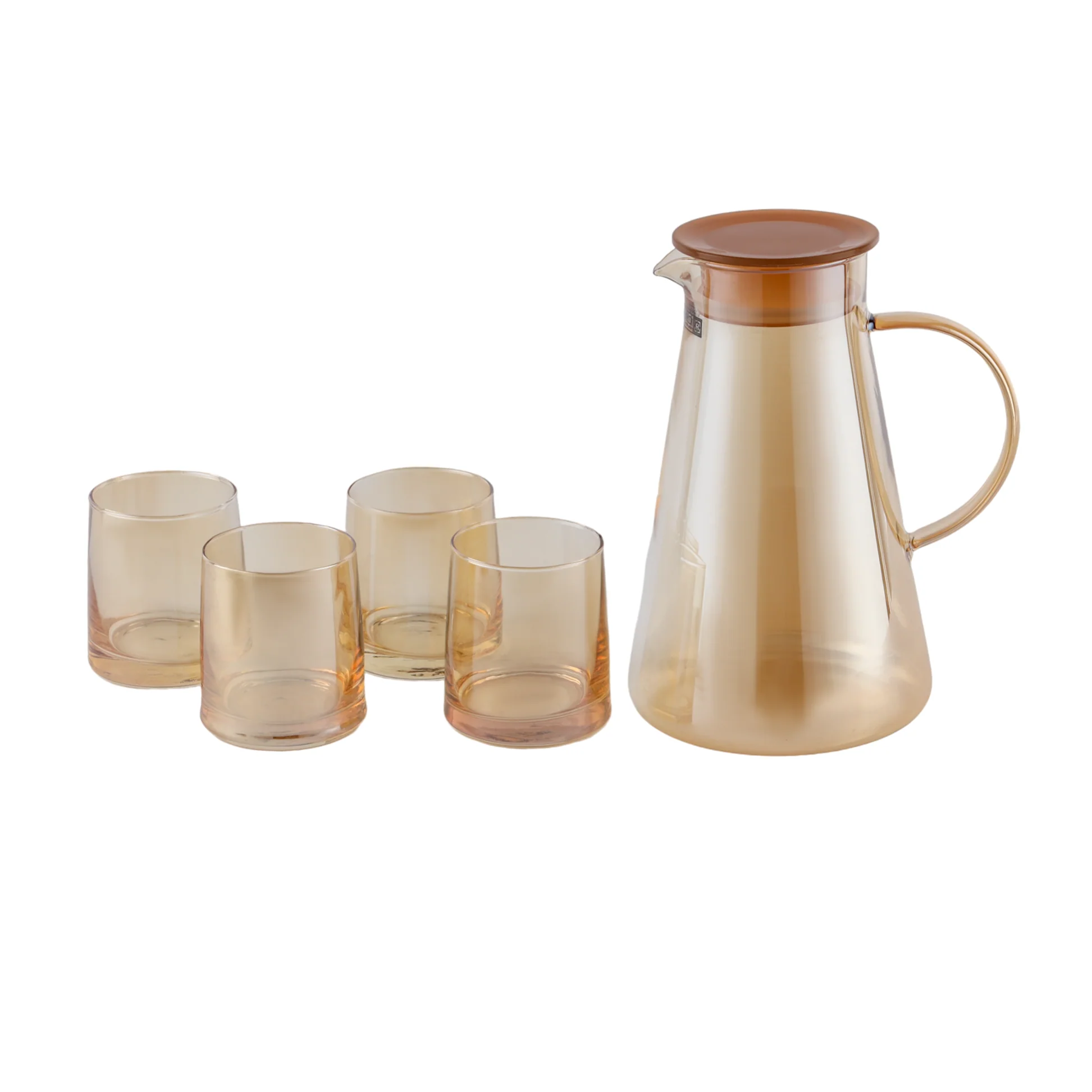 Royalford RF12209 5PC Glass Water Jug & Cups Set | 1800ml Borosilicate Glass Jug with 4x260ml Cups | Leak-Proof Lid with Pouring Spout |  Scratch Resistant Design