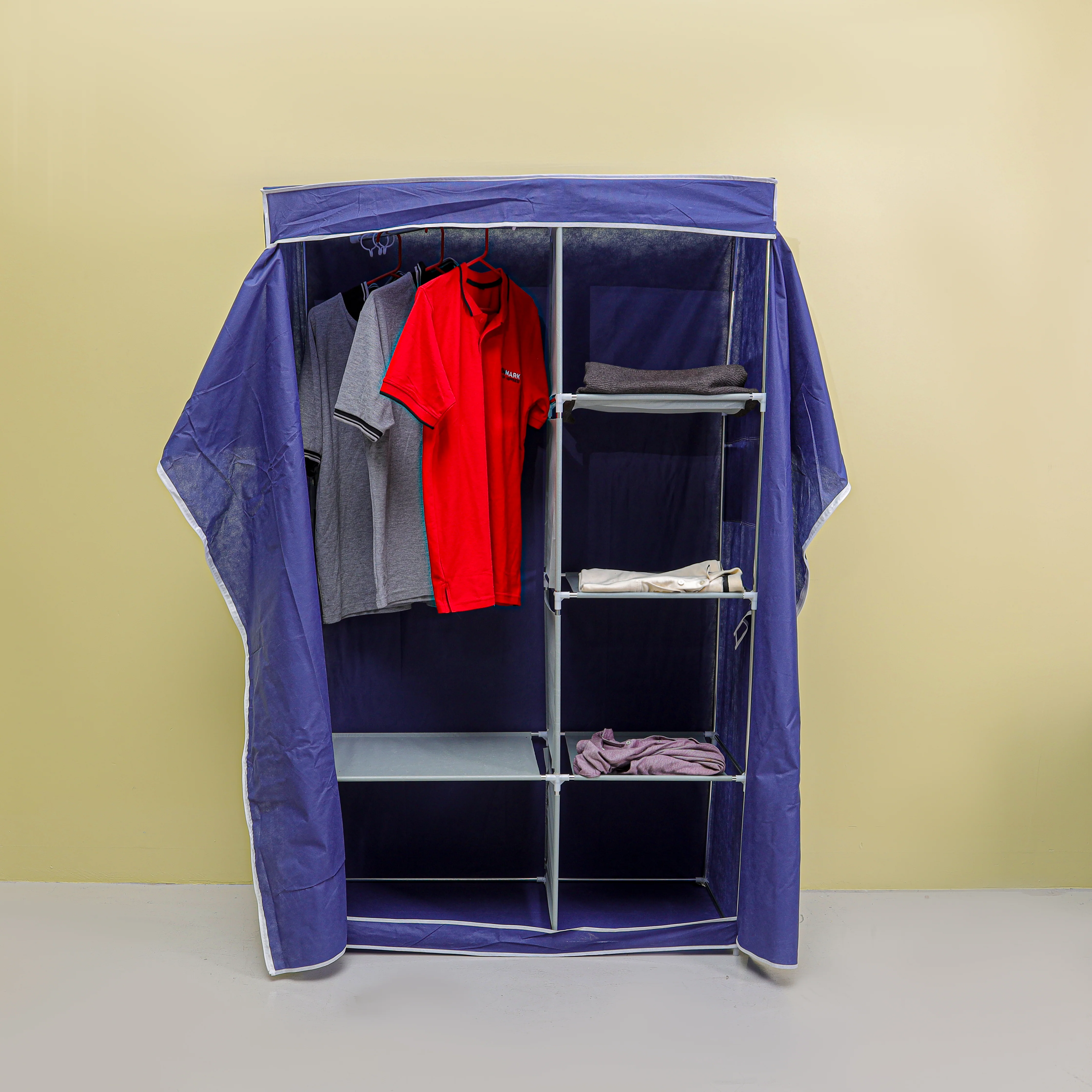 Royalford RF12428 Wardrobe with Racks Fabric Cabinet |Strong Metal Rods| Multipurpose Storage| Space-Saving Organizer| Portable Fabric Wardrobe for Clothes & Accessories - Image 2