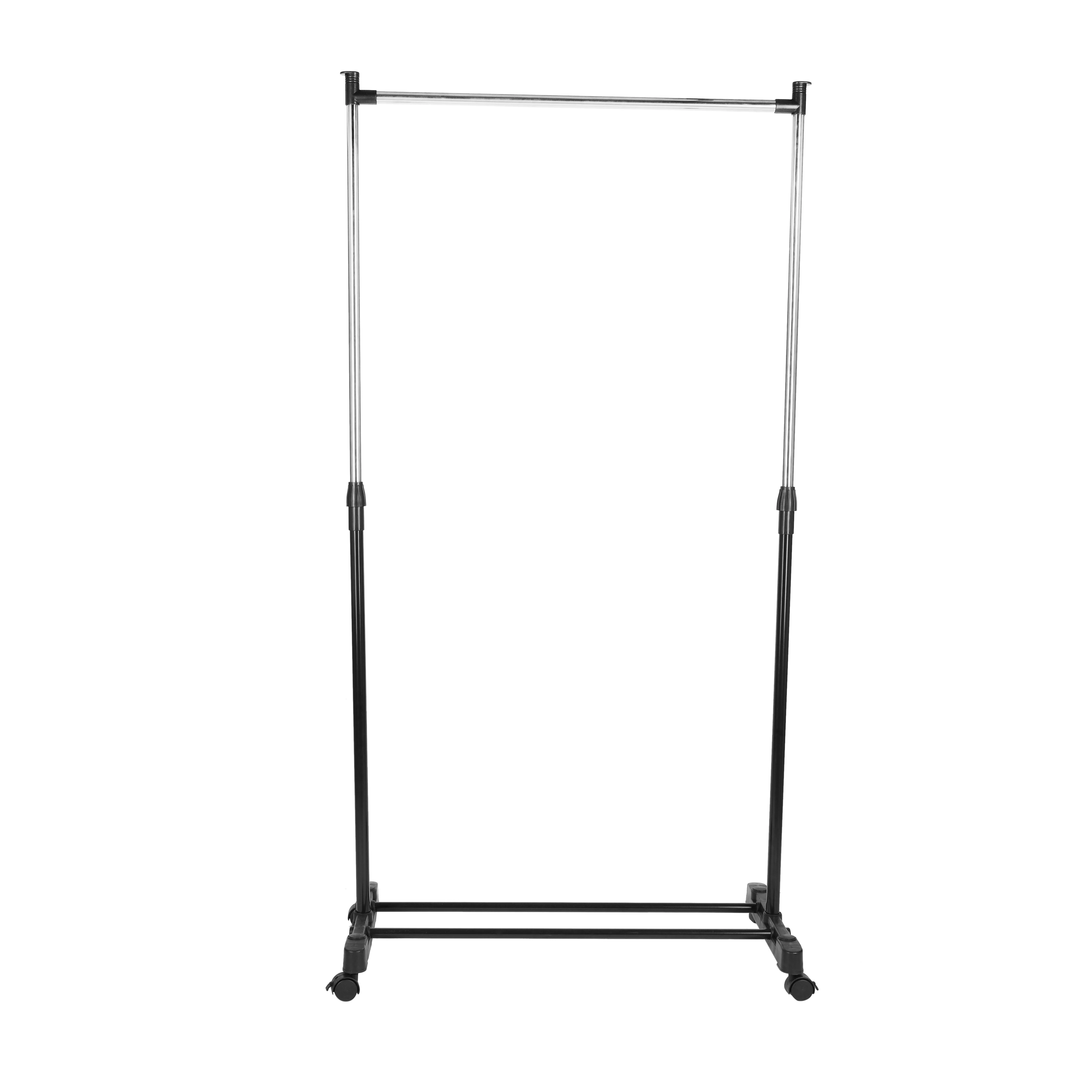 Royalford RF12432 Extendable Garment Rack with Wheels | Single Rod Adjustable Clothes Rail up to 155cm Height |Portable Clothing Stand for Bedroom, Laundry & Boutique Use