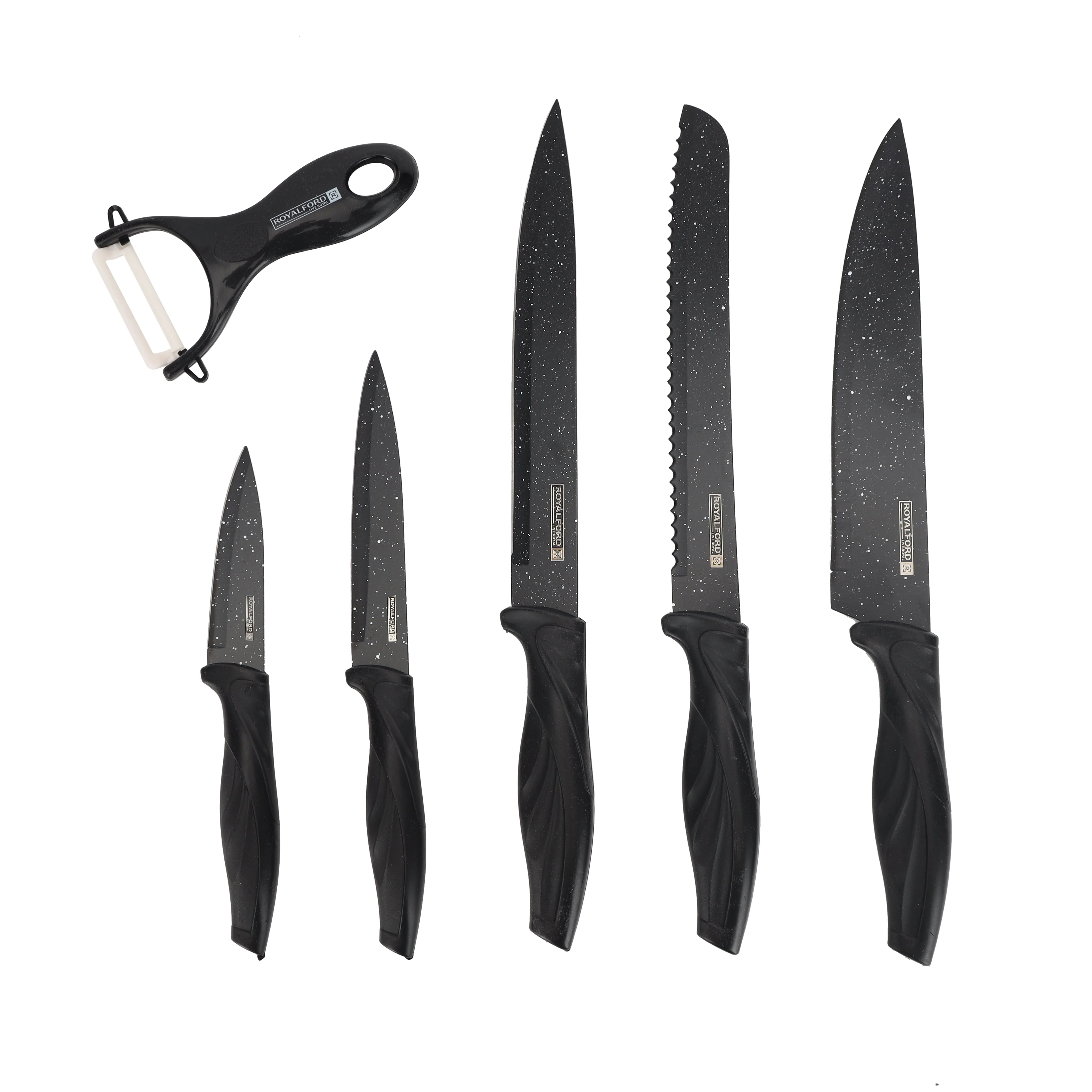 Royalford RF12580 EasyCut 6PC Kitchen Knife Set | Granite Coated Stainless Steel Blades | Ergonomic PP Handles and Ceramic Peeler | Perfect for Precision Cutting - Image 3