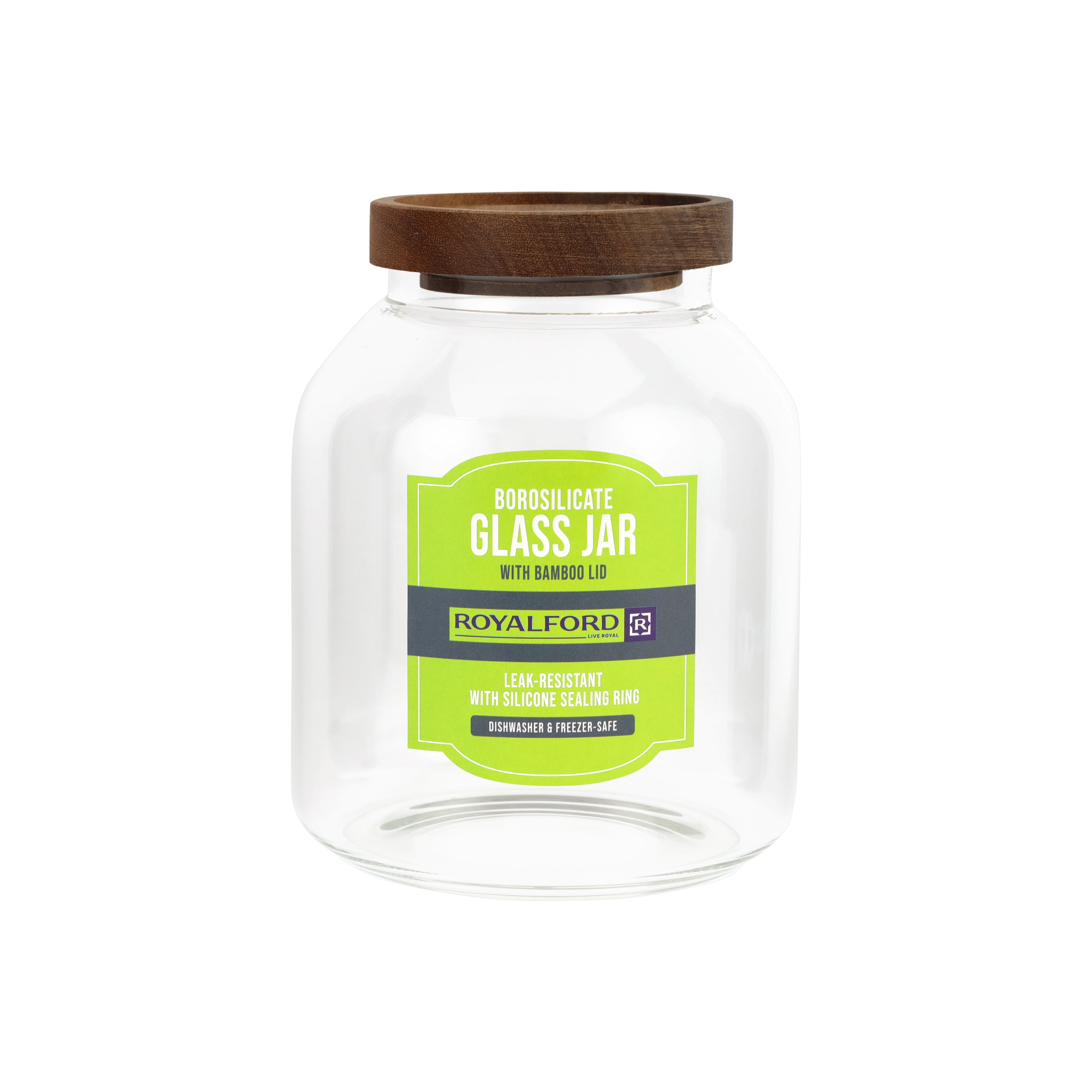 Royalford RF12793 Borosilicate Glass Storage Jar 1500ml | Airtight Bamboo Lid | BPA Free Transparent Kitchen Container for Coffee, Pasta, Snacks and Dry Food Storage