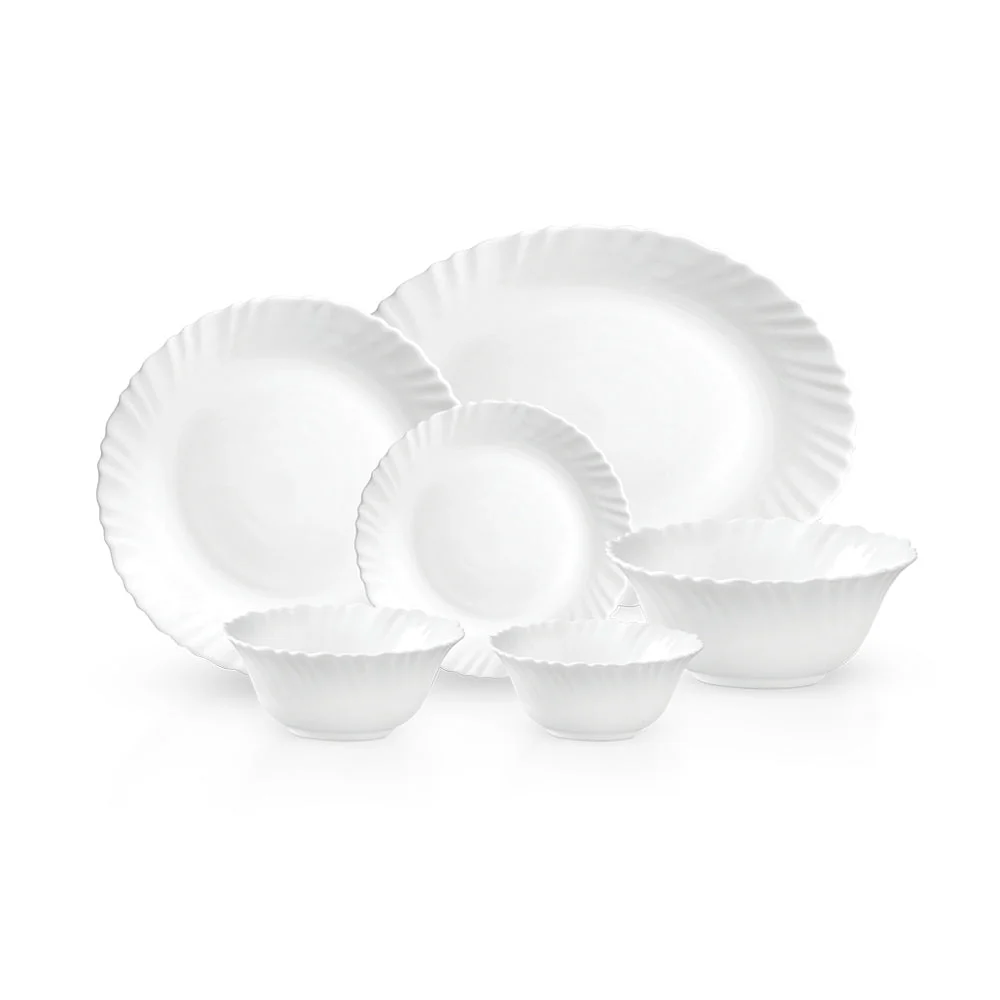 Royalford RF12803 Classic Opalware lightweight Dinner Set 20PC | chip resistant white opalware plates & bowls| microwave and dishwasher safe, for daily dining