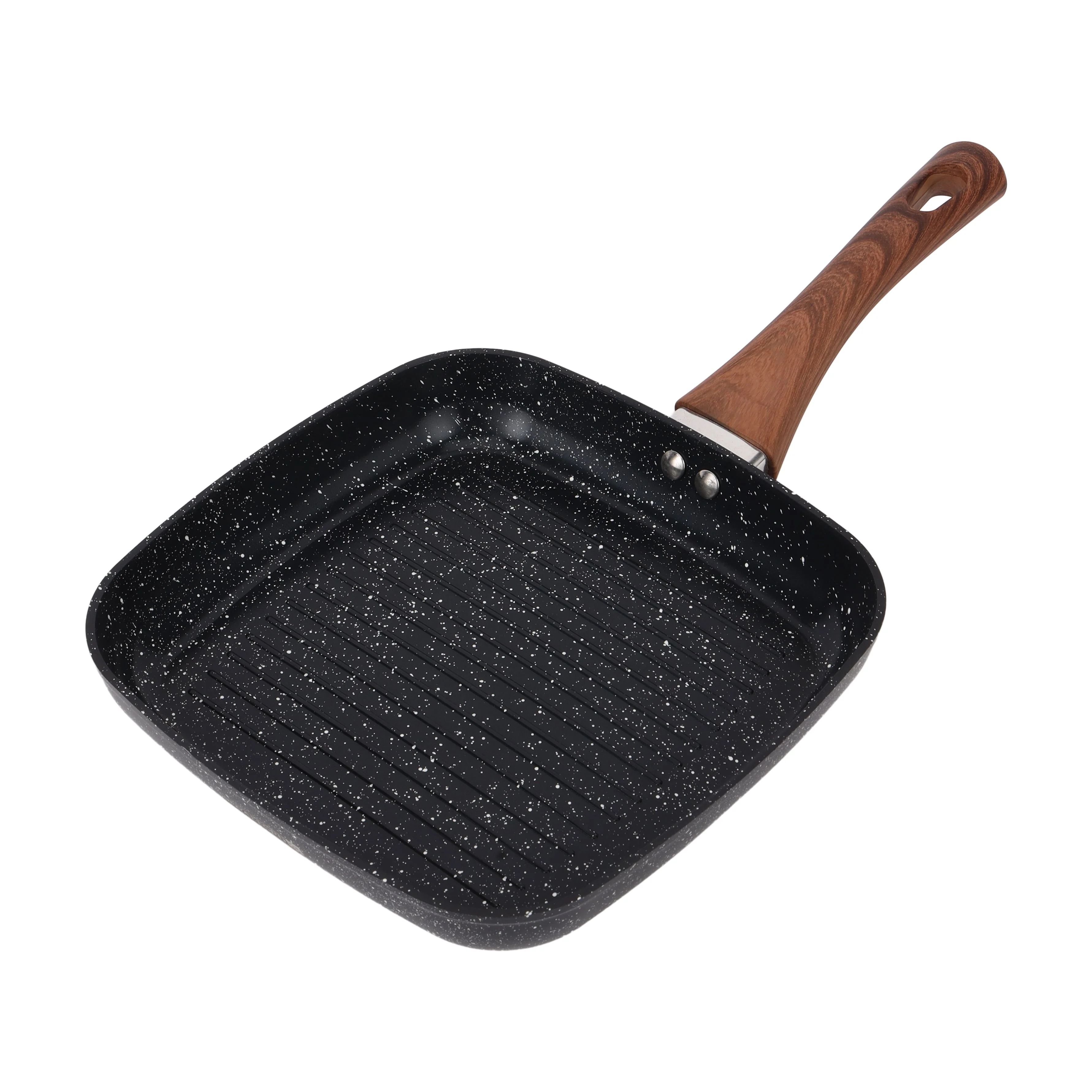 Royalford RF12955 24cm Non-Stick Grill Pan | 5-Layer Ceramic Coating| Aluminium Alloy Body| Induction Compatible | Heat-Resistant Exterior & Wood-Finish Bakelite Handle