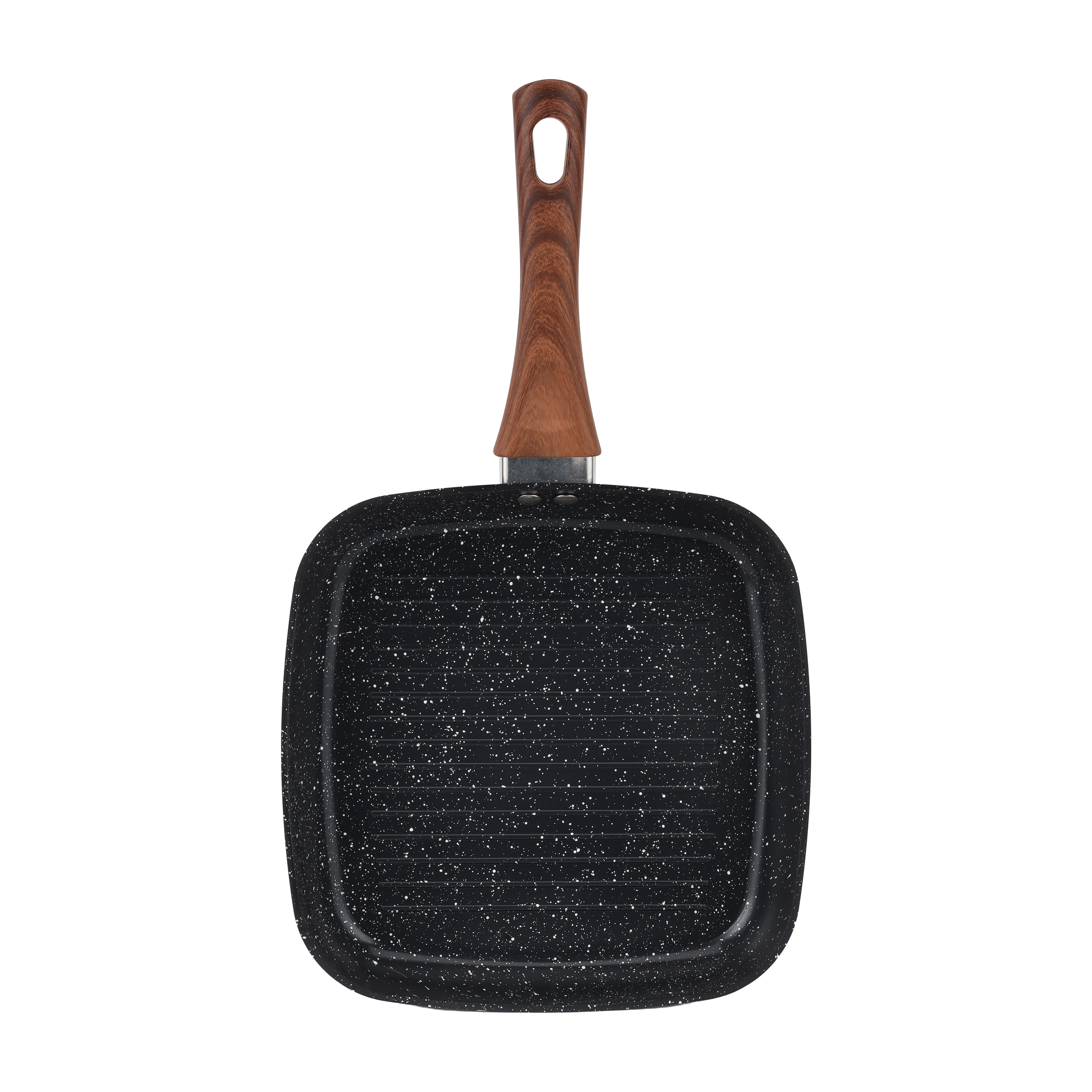 Royalford RF12955 24cm Non-Stick Grill Pan | 5-Layer Ceramic Coating| Aluminium Alloy Body| Induction Compatible | Heat-Resistant Exterior & Wood-Finish Bakelite Handle - Image 2