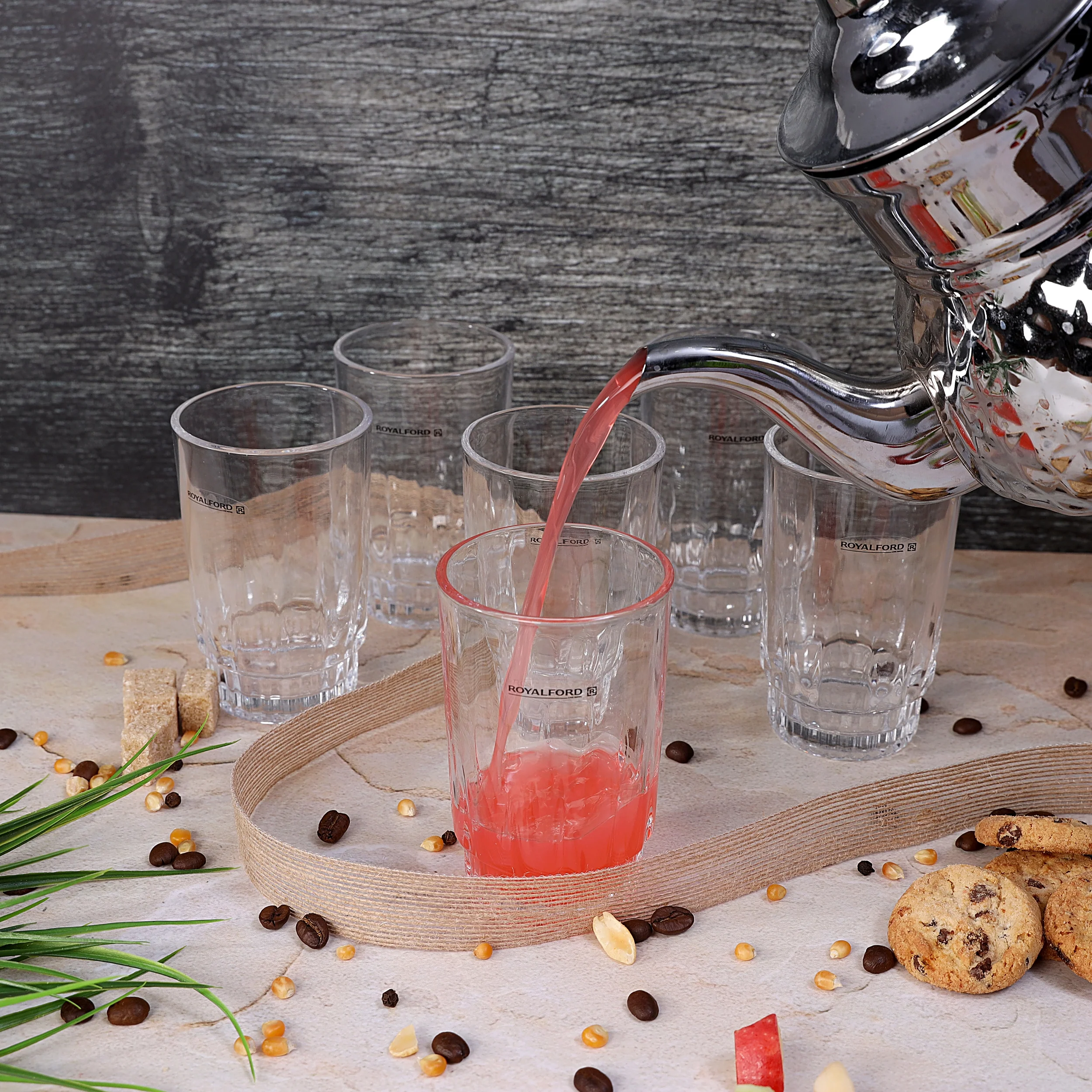 Royalford RF1385-GT6 6PCS Glass Tumbler Set| Clear Drinking Glasses & Water Juice Beverage Cups| Elegant Transparent Drinkware Set for Kitchen & Dining Table Use| - Image 3