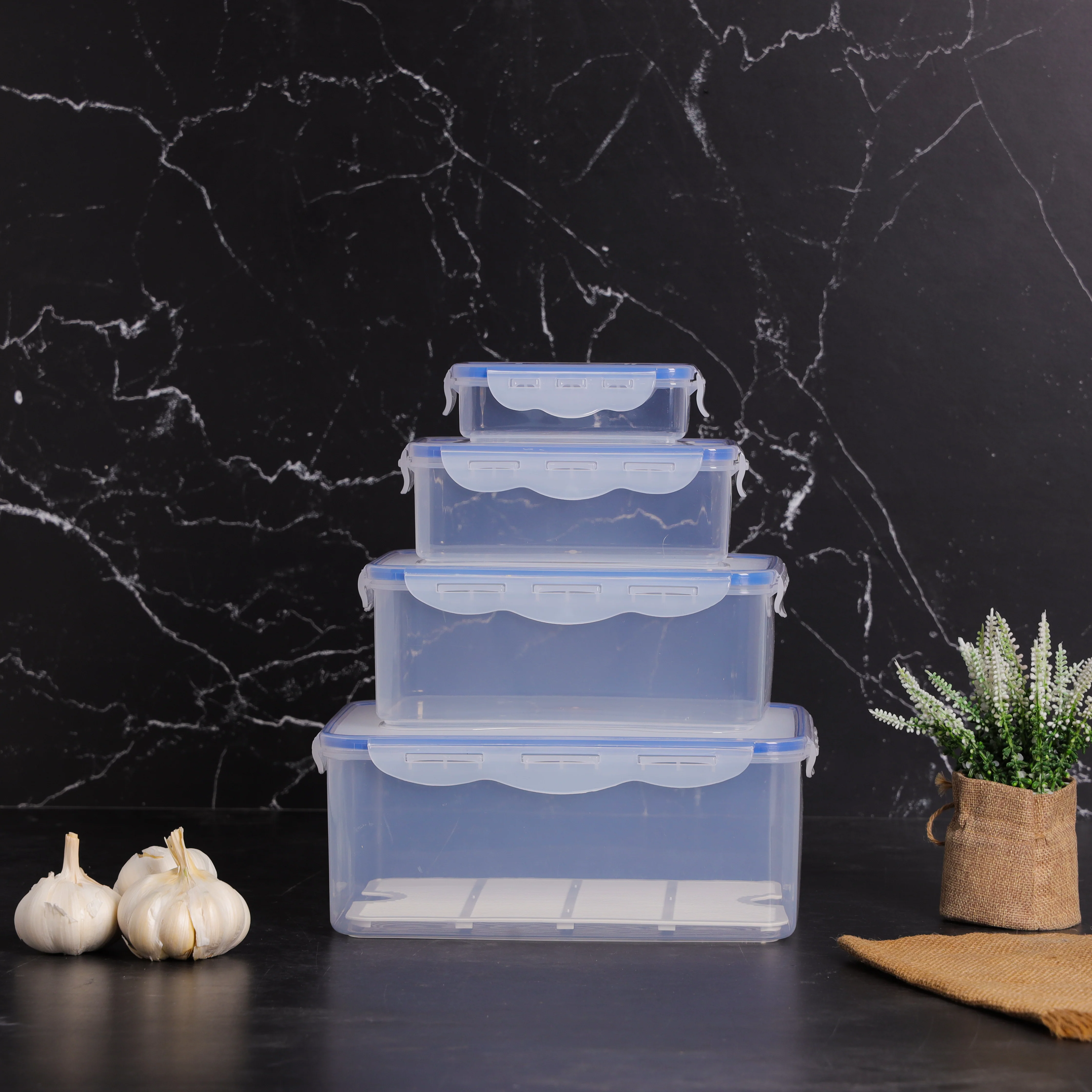 Royalford RF1412-APBS4 4-Piece Food Storage Container Set| airtight snap-lock lids, stackable design & freezer-safe| Transparent Container & reusable containers| - Image 3