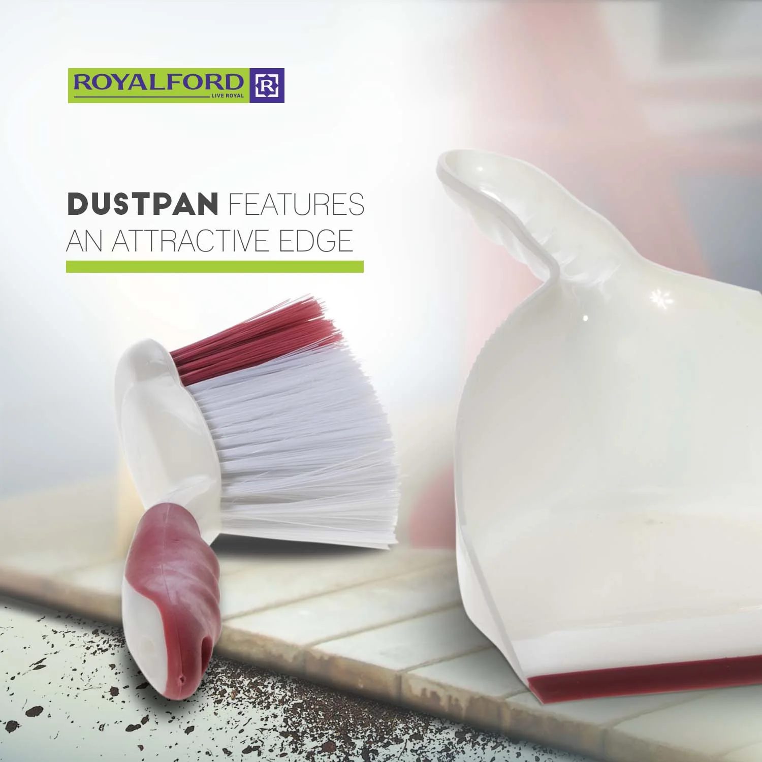 Royalford RF2367-DPW/B Dustpan and Brush Set | Hand Brush and Compact Household Cleaning Tool| for Floor Kitchen Table Office, Quick Dust & Debris Cleaning Set| - Image 3