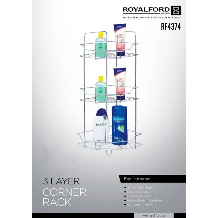 Royalford RF4374 3-Tier Corner Rack - Portable Design, Strong & Sturdy Material | Spice Rack Kitchen Bathroom Countertop Organizer Vanity Tray Cosmetic Makeup Storage Standing Shelf - Image 7