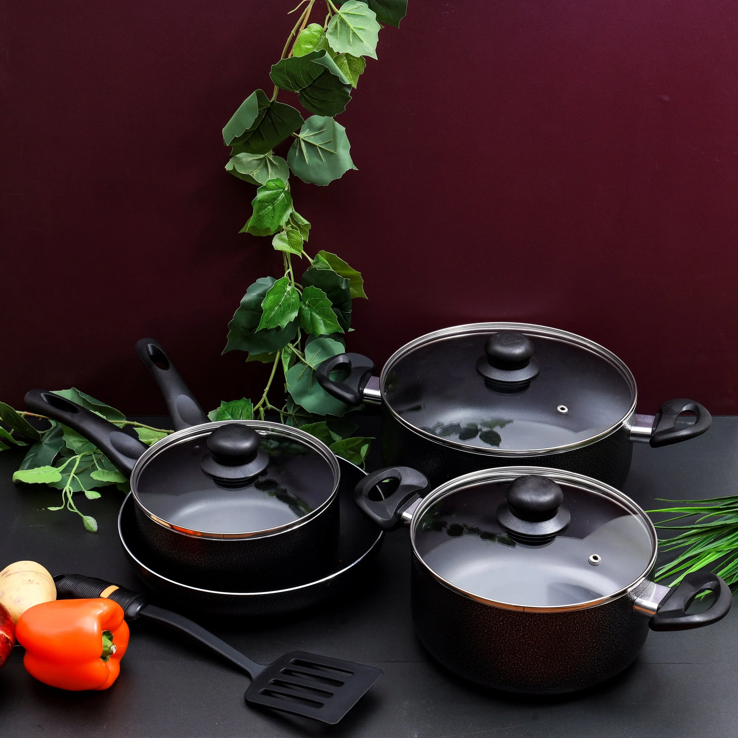Royalford RF4999 8 Pcs Non-Stick Cookware Set | Glass Lids | Frypan | Saucepan & Casseroles | Durable Coating | Strong Handles | Dishwasher Safe for Daily Cooking Needs - Image 2